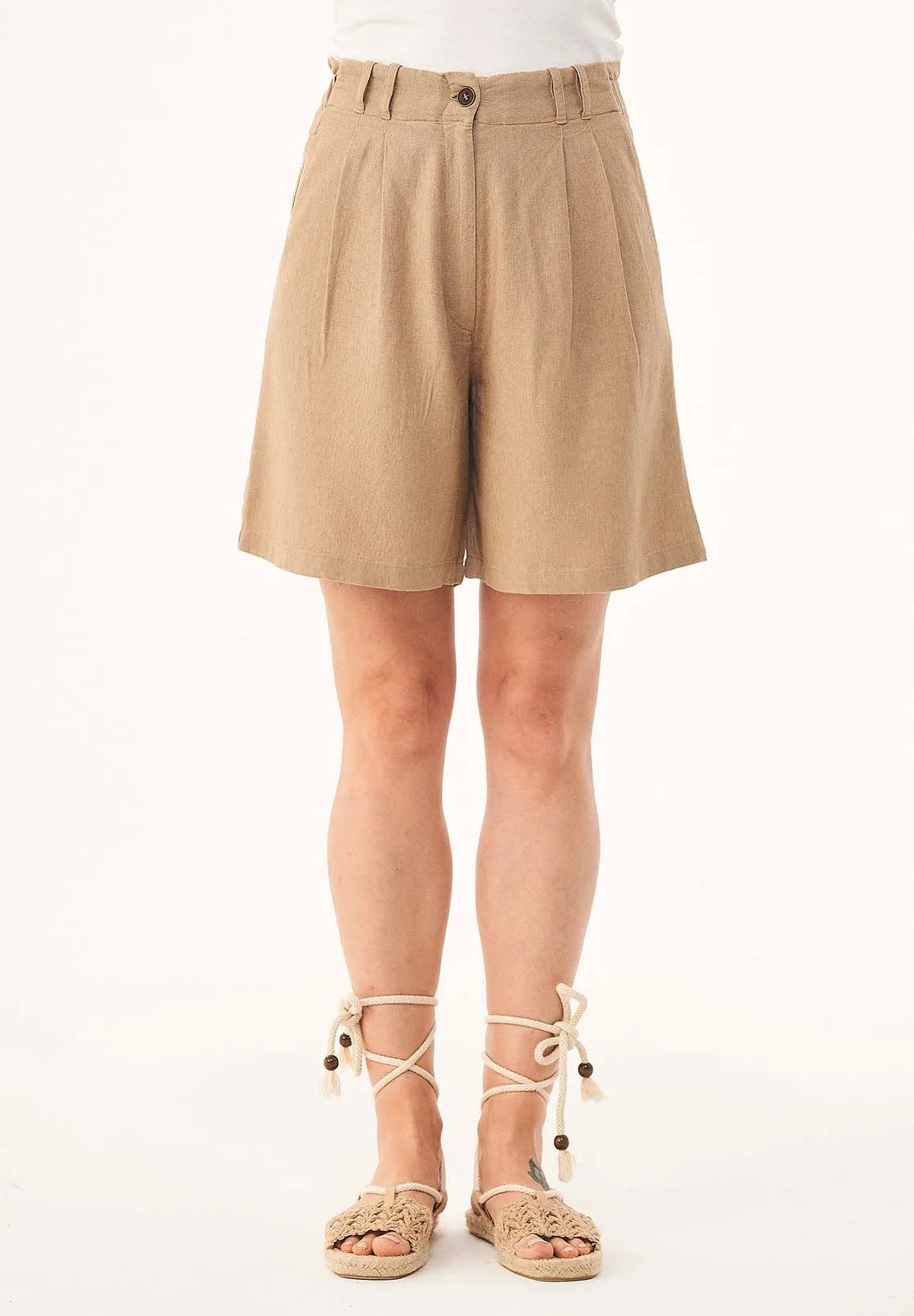 Women's Pleated Linen Blend Shorts Beige sold by Ivalo.com product image thumbnail 3