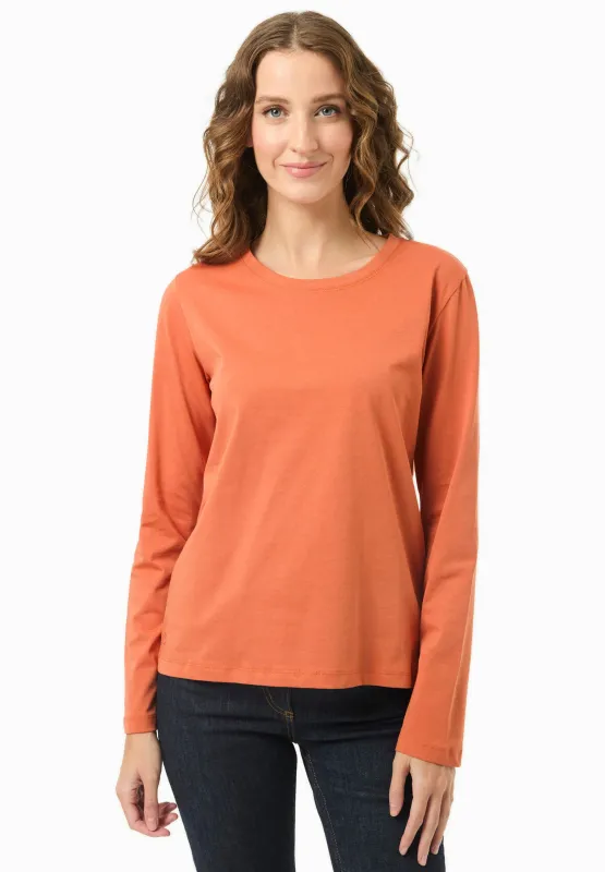 Women's Casual Long-Sleeved T-Shirt Dark Orange sold by Ivalo.com
