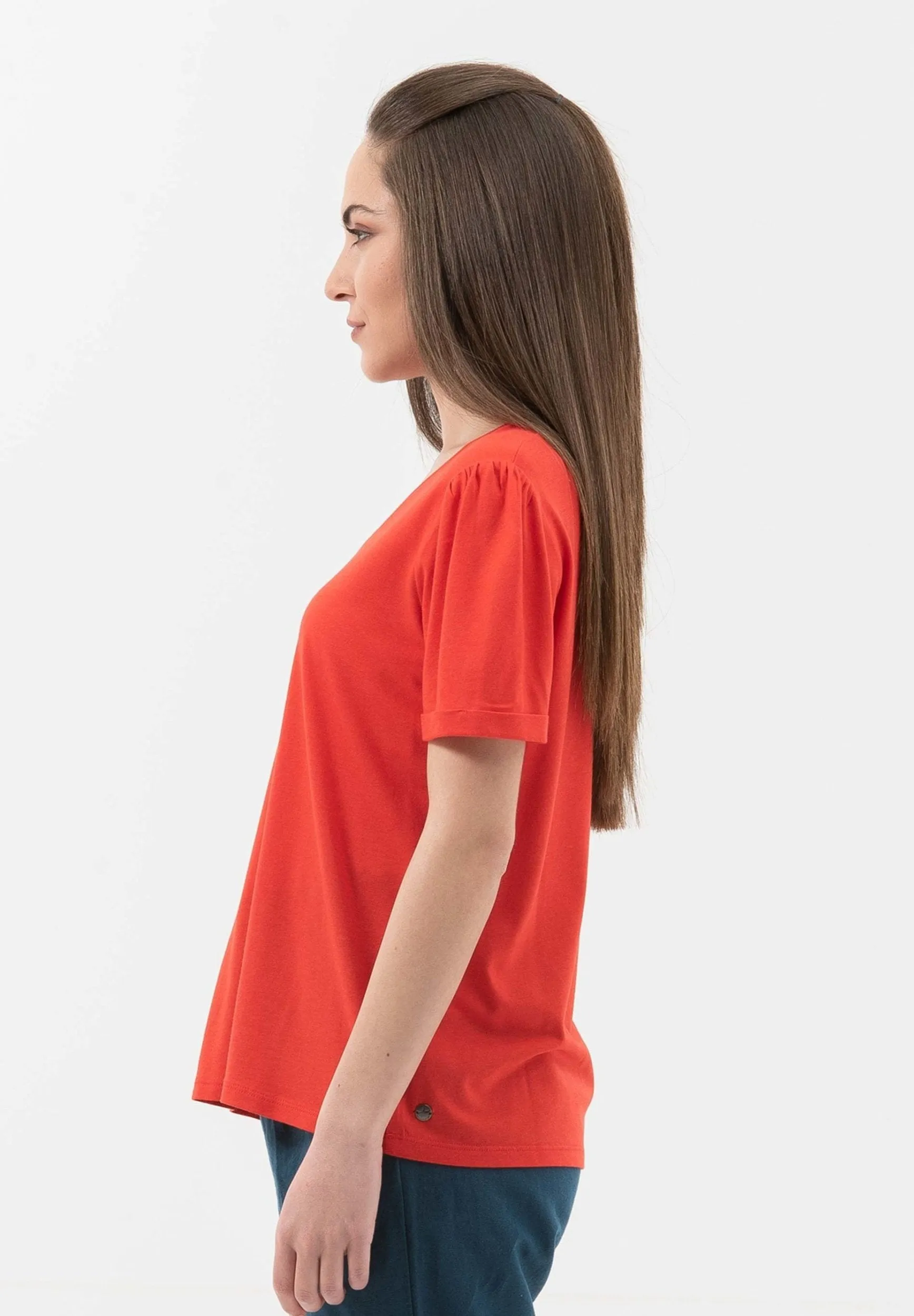 Lyocell Blend T-Shirt With Gathered Sleeves Red sold by Ivalo.com product image thumbnail 3