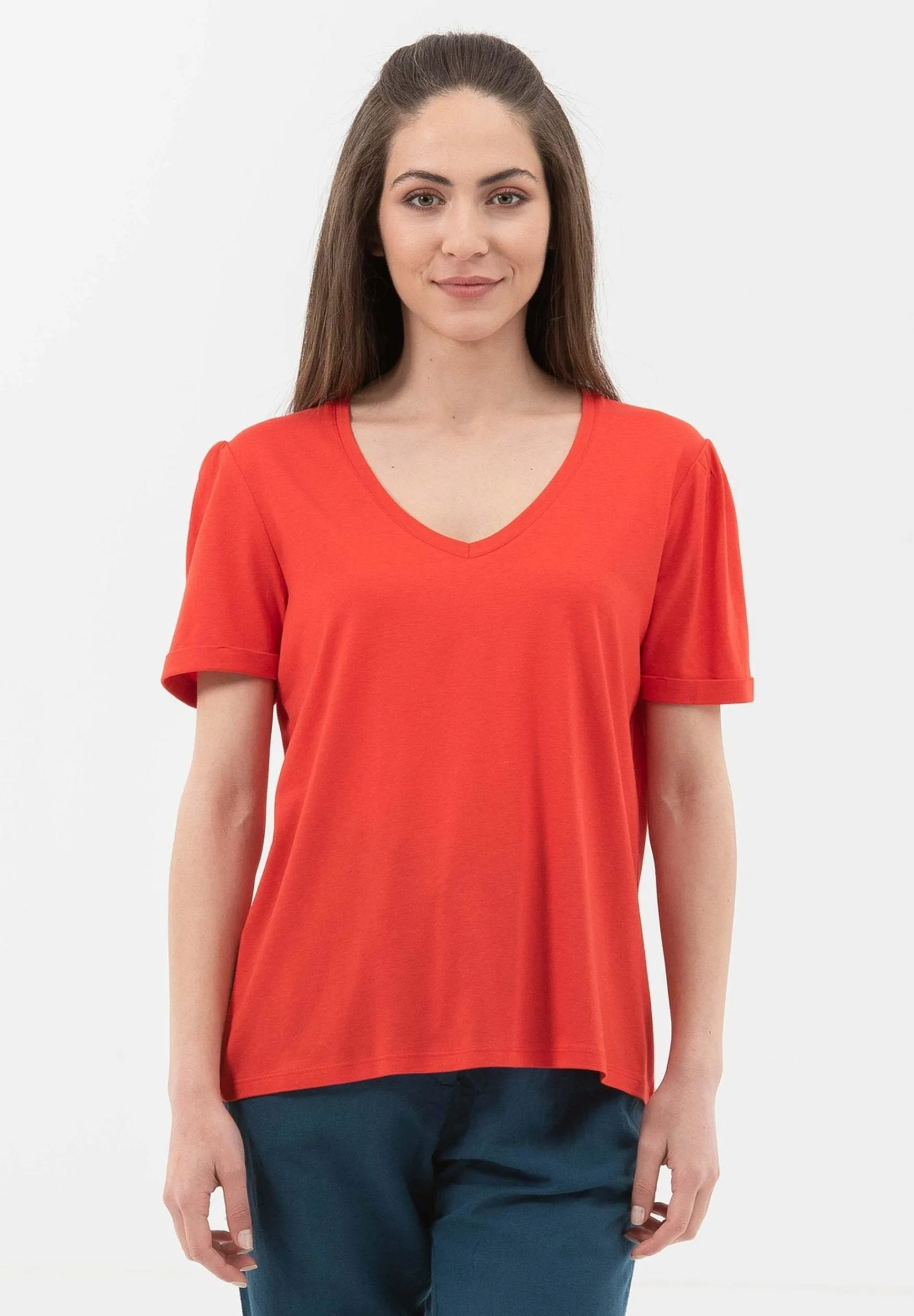 Lyocell Blend T-Shirt With Gathered Sleeves Red sold by Ivalo.com product image thumbnail 4