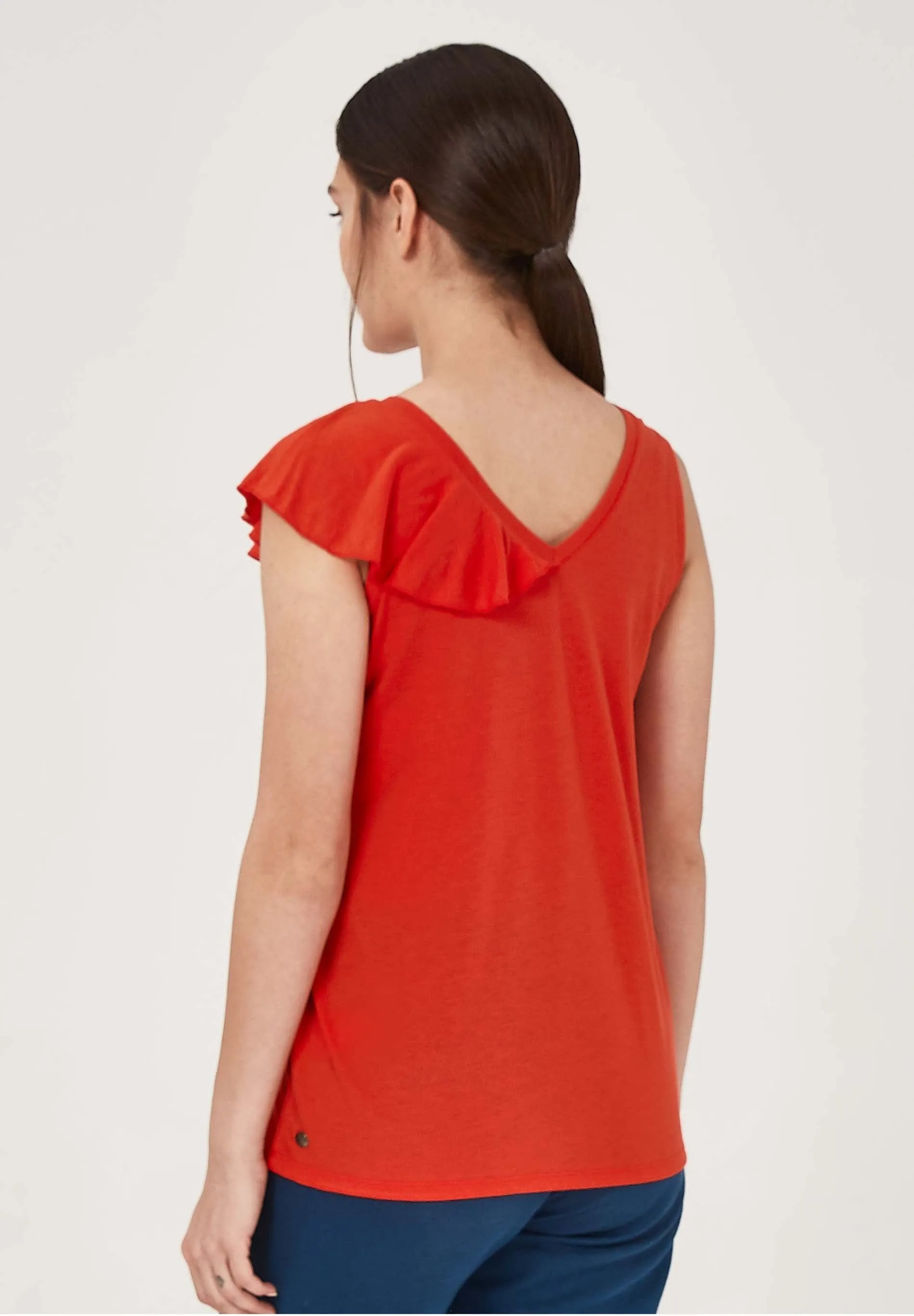 Sleeveless V-Neck Top With Shoulder Ruffle Red sold by Ivalo.com product image thumbnail 2