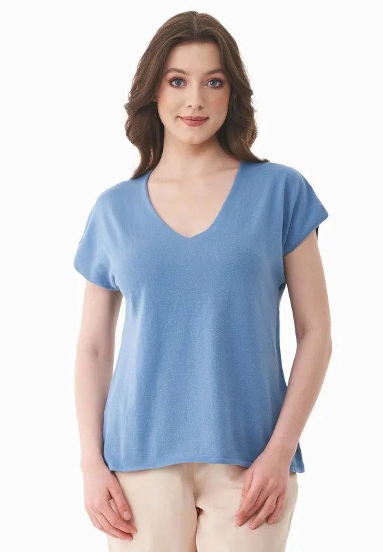 Women's Knit V-Neck T-Shirt Coronet Blue sold by Ivalo.com