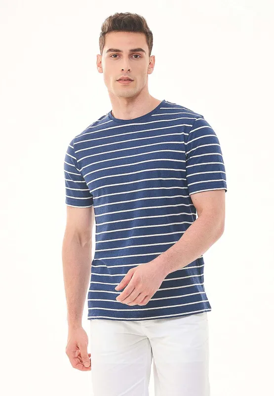 Men's Striped Linen Blend T-Shirt Navy / Off White sold by Ivalo.com