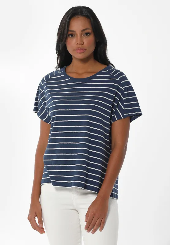 Striped Linen Blend T-Shirt Navy / Off White sold by Ivalo.com