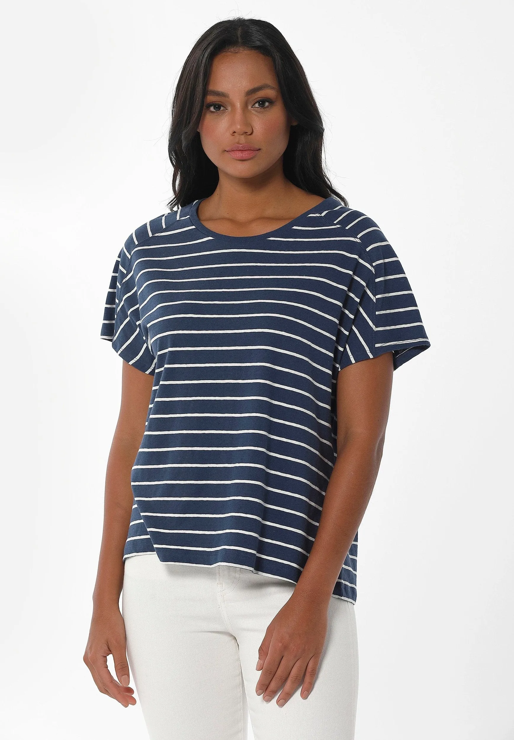 Striped Linen Blend T-Shirt Navy / Off White sold by Ivalo.com