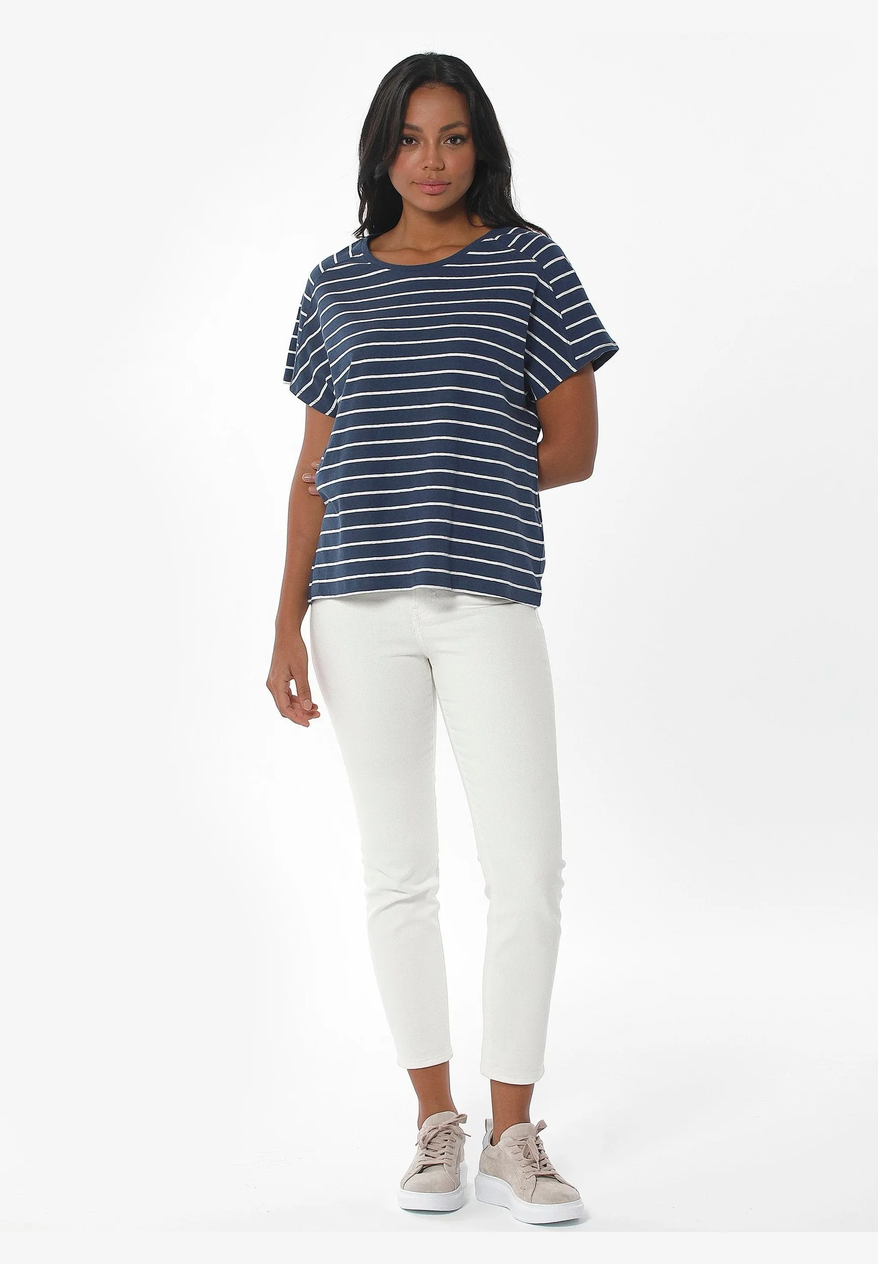 Striped Linen Blend T-Shirt Navy / Off White sold by Ivalo.com product image thumbnail 3