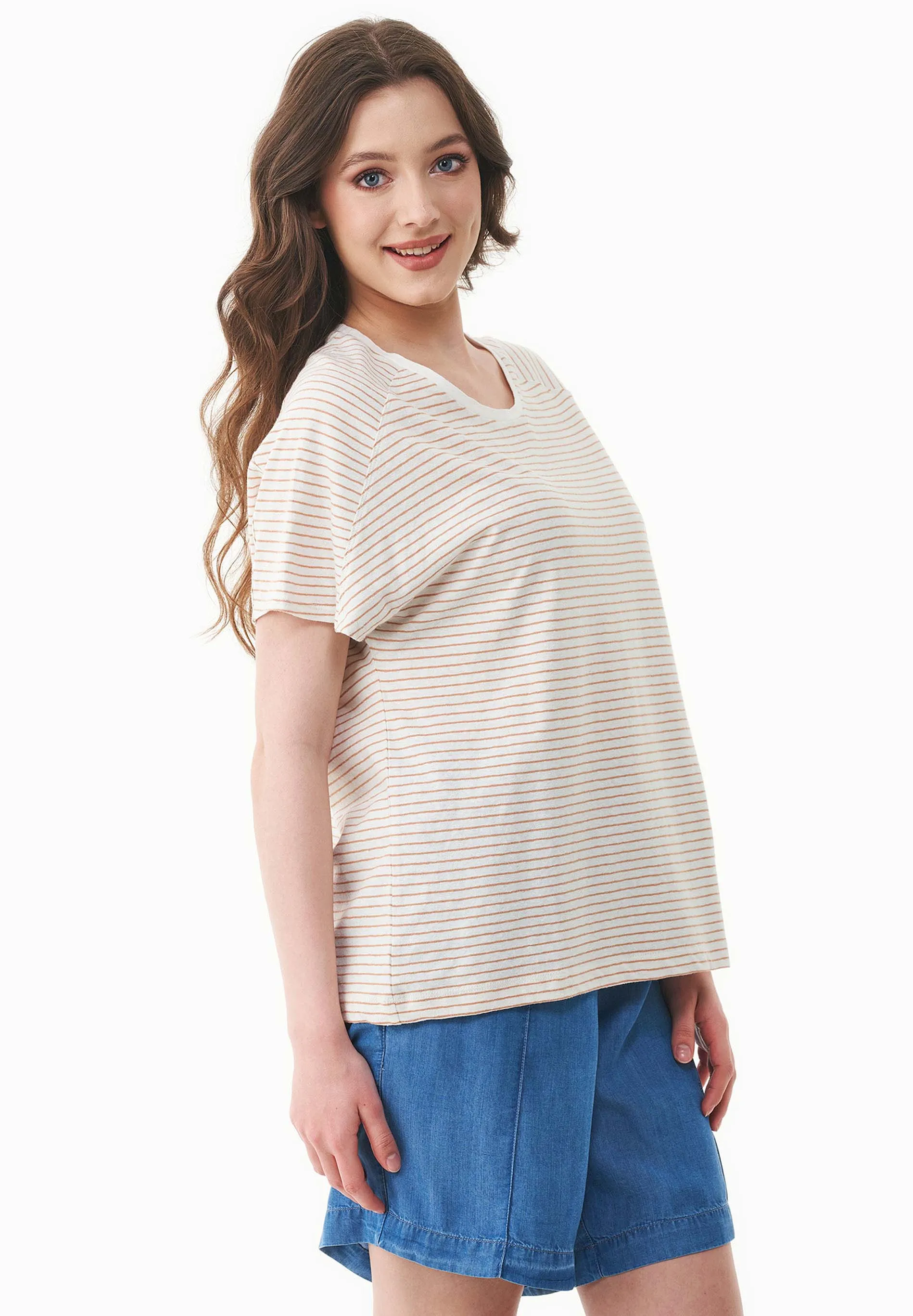 Thinly Striped Linen Blend T-Shirt Off White / Tan sold by Ivalo.com product image thumbnail 4