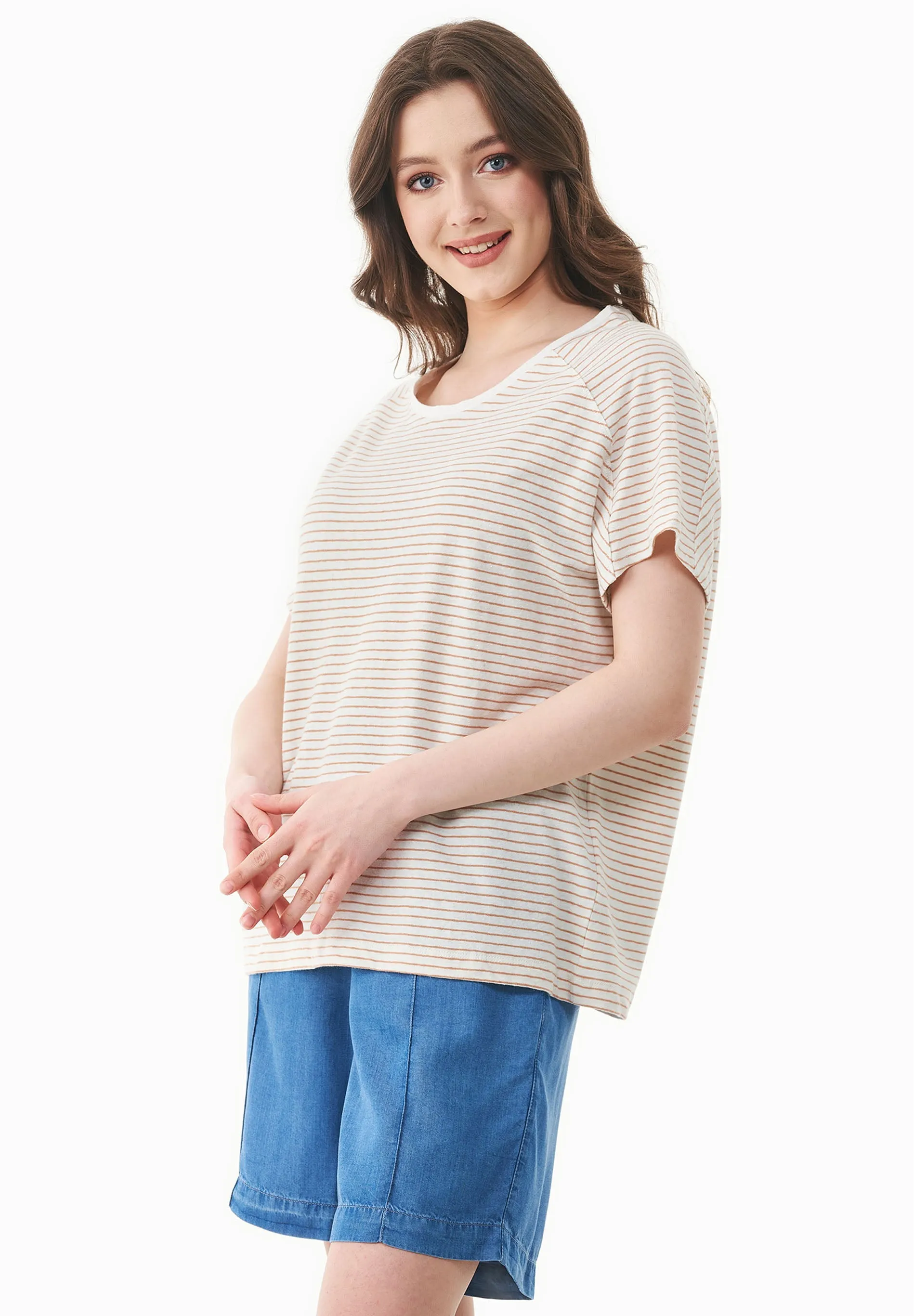 Thinly Striped Linen Blend T-Shirt Off White / Tan sold by Ivalo.com product image thumbnail 5