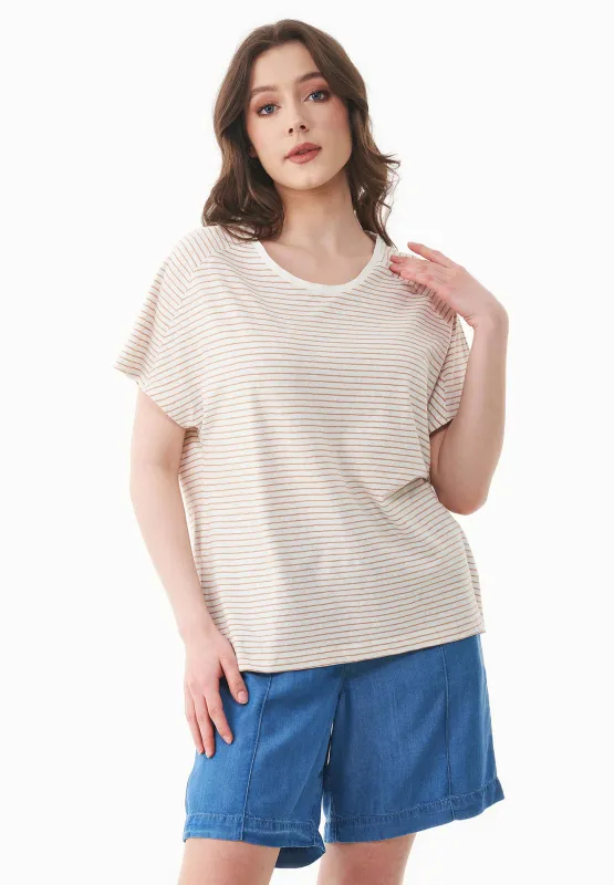 Thinly Striped Linen Blend T-Shirt Off White / Tan sold by Ivalo.com
