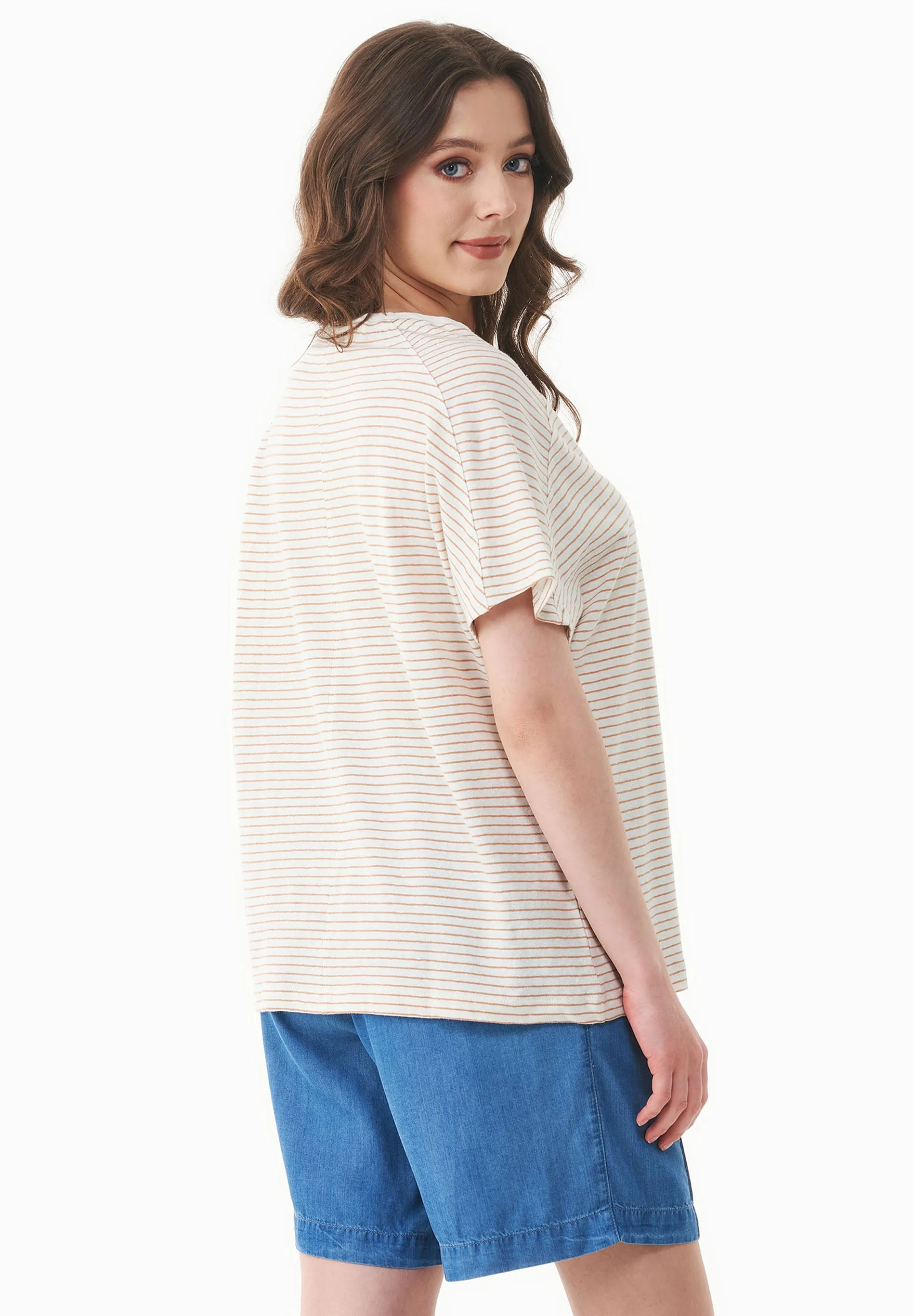 Thinly Striped Linen Blend T-Shirt Off White / Tan sold by Ivalo.com product image thumbnail 2