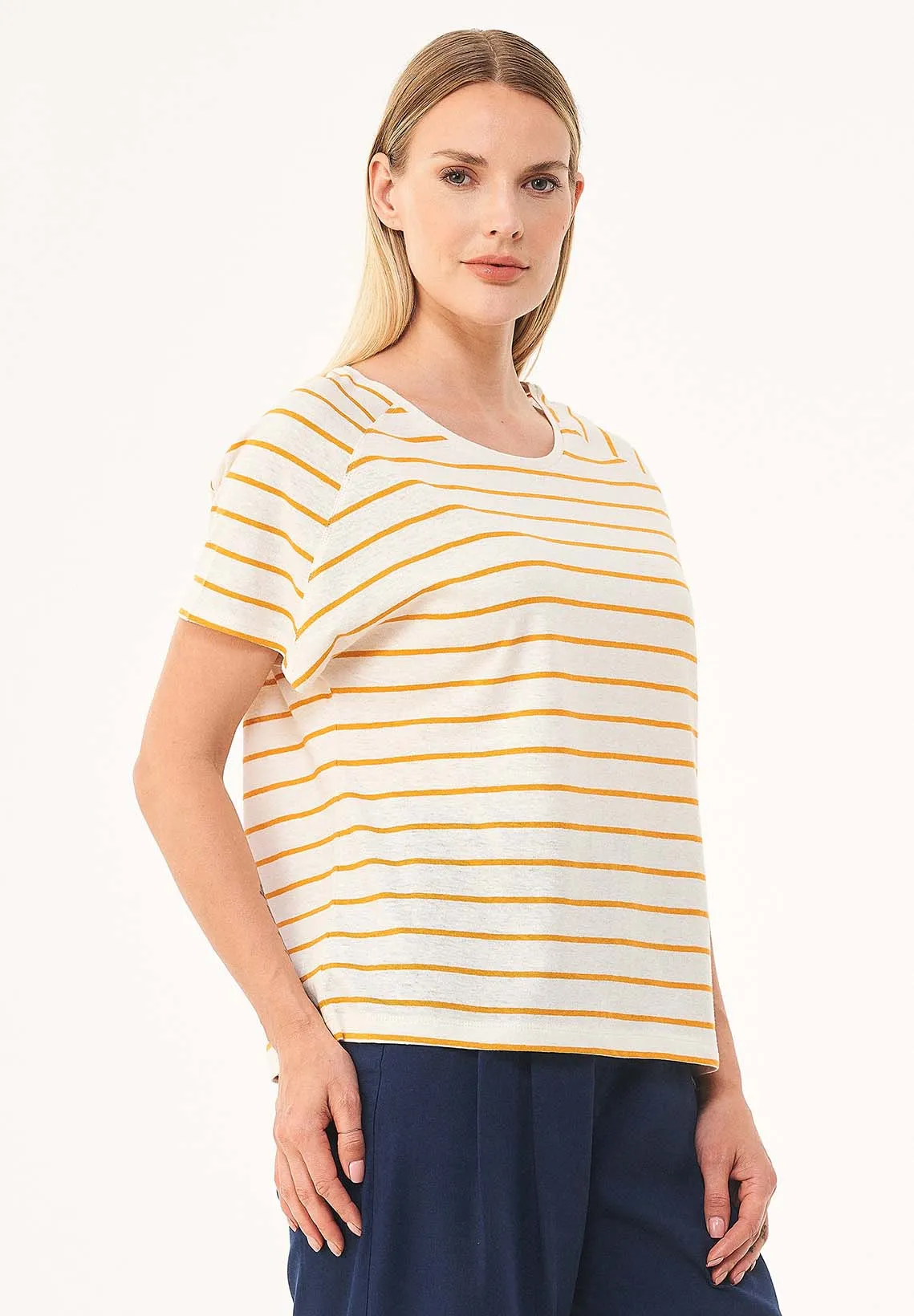 Striped Linen Blend T-Shirt Off White / Mango sold by Ivalo.com product image thumbnail 4