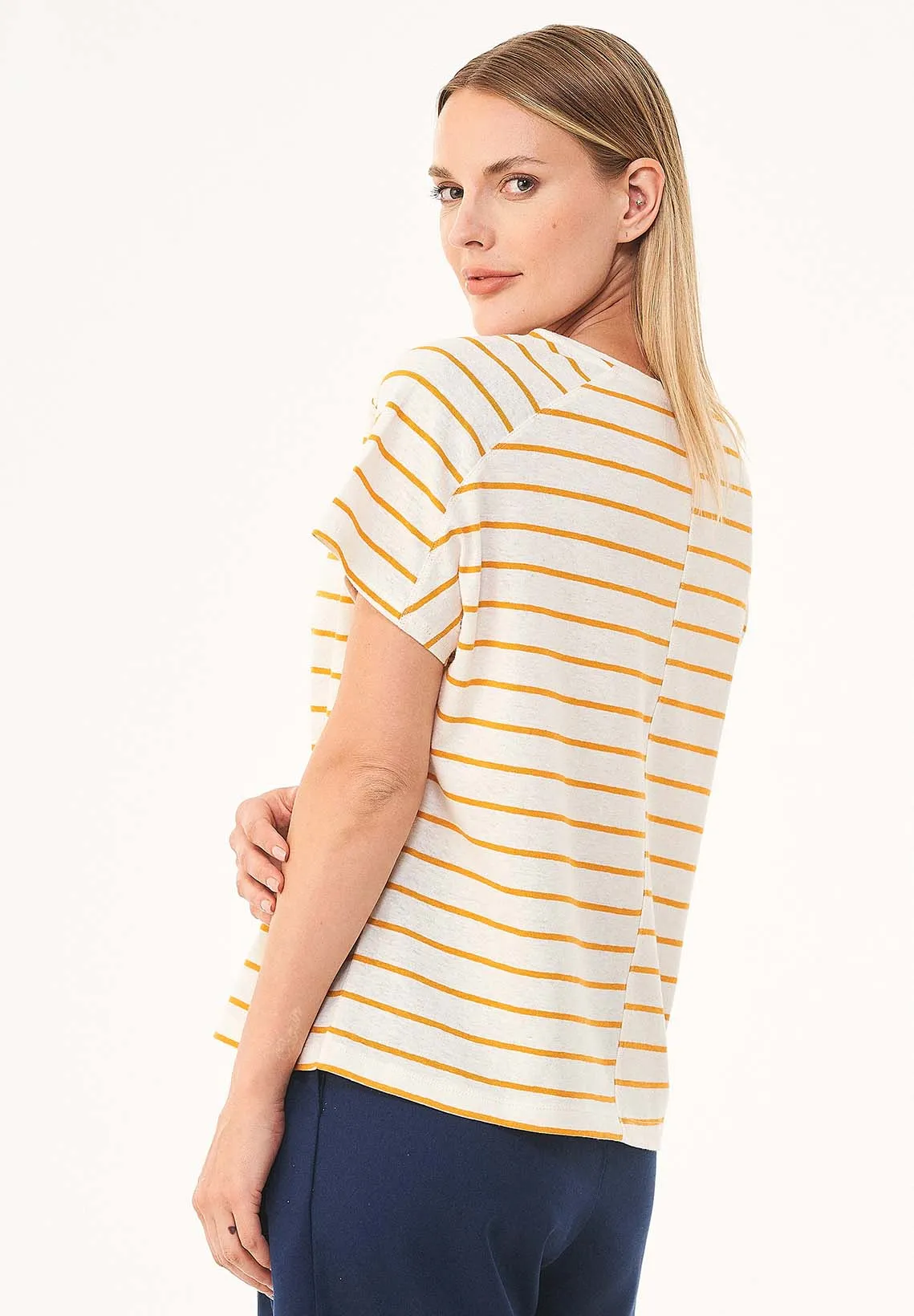 Striped Linen Blend T-Shirt Off White / Mango sold by Ivalo.com product image thumbnail 2