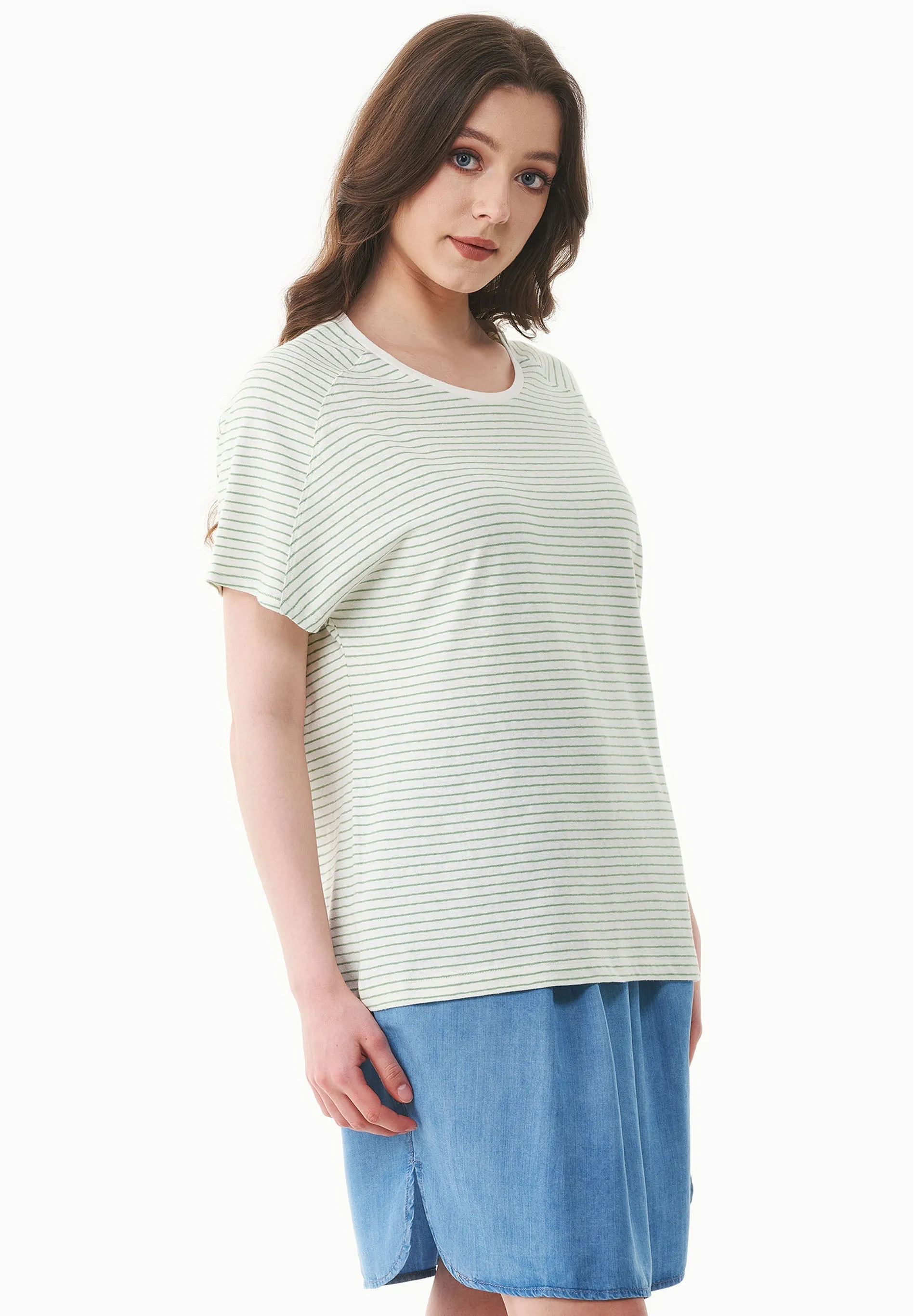 Thinly Striped Linen Blend T-Shirt Off White / Matcha Green sold by Ivalo.com product image thumbnail 4