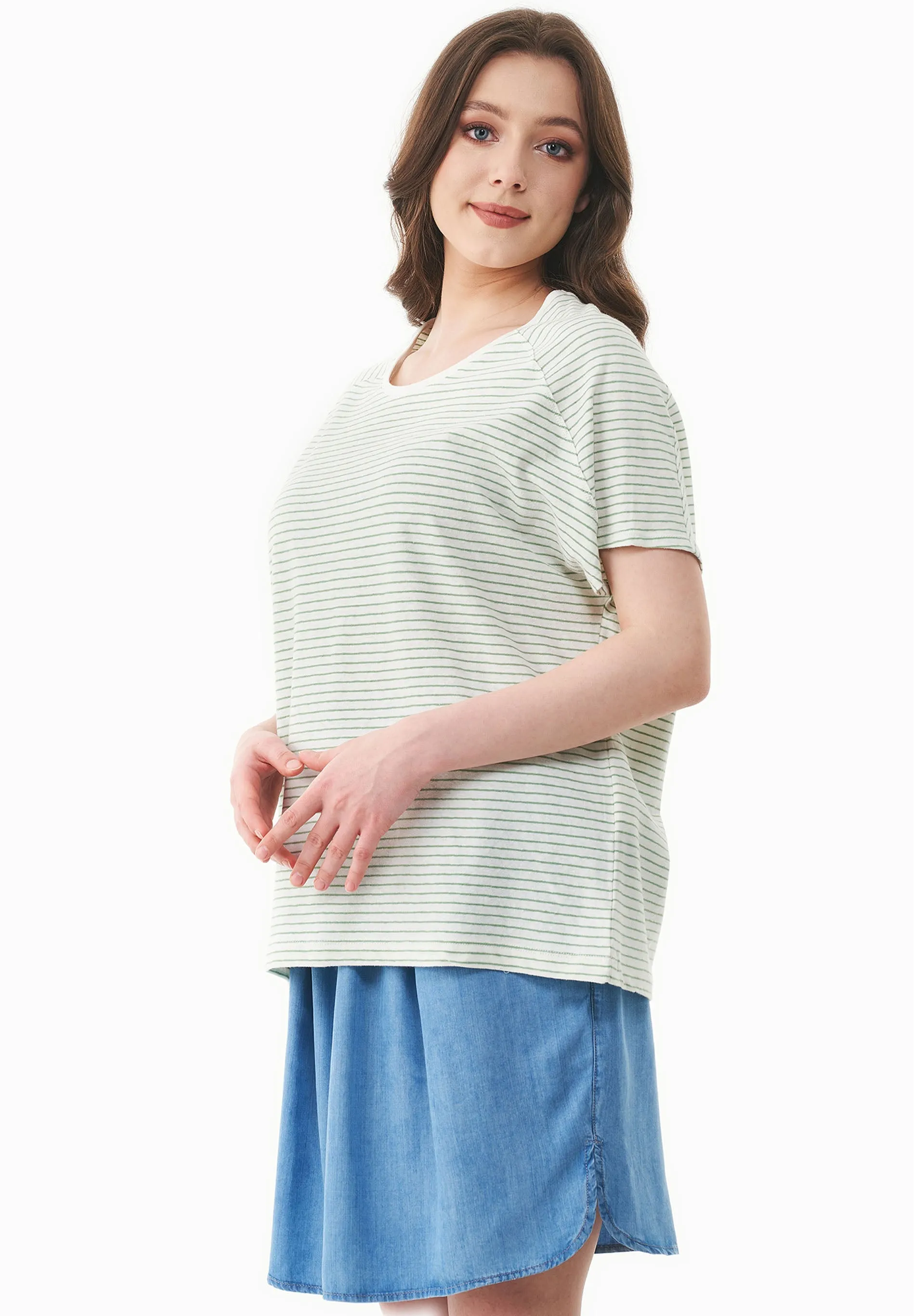 Thinly Striped Linen Blend T-Shirt Off White / Matcha Green sold by Ivalo.com product image thumbnail 5