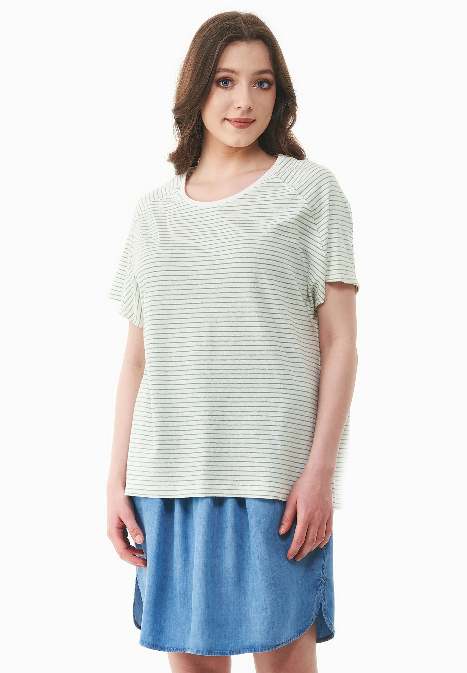 Thinly Striped Linen Blend T-Shirt Off White / Matcha Green sold by Ivalo.com