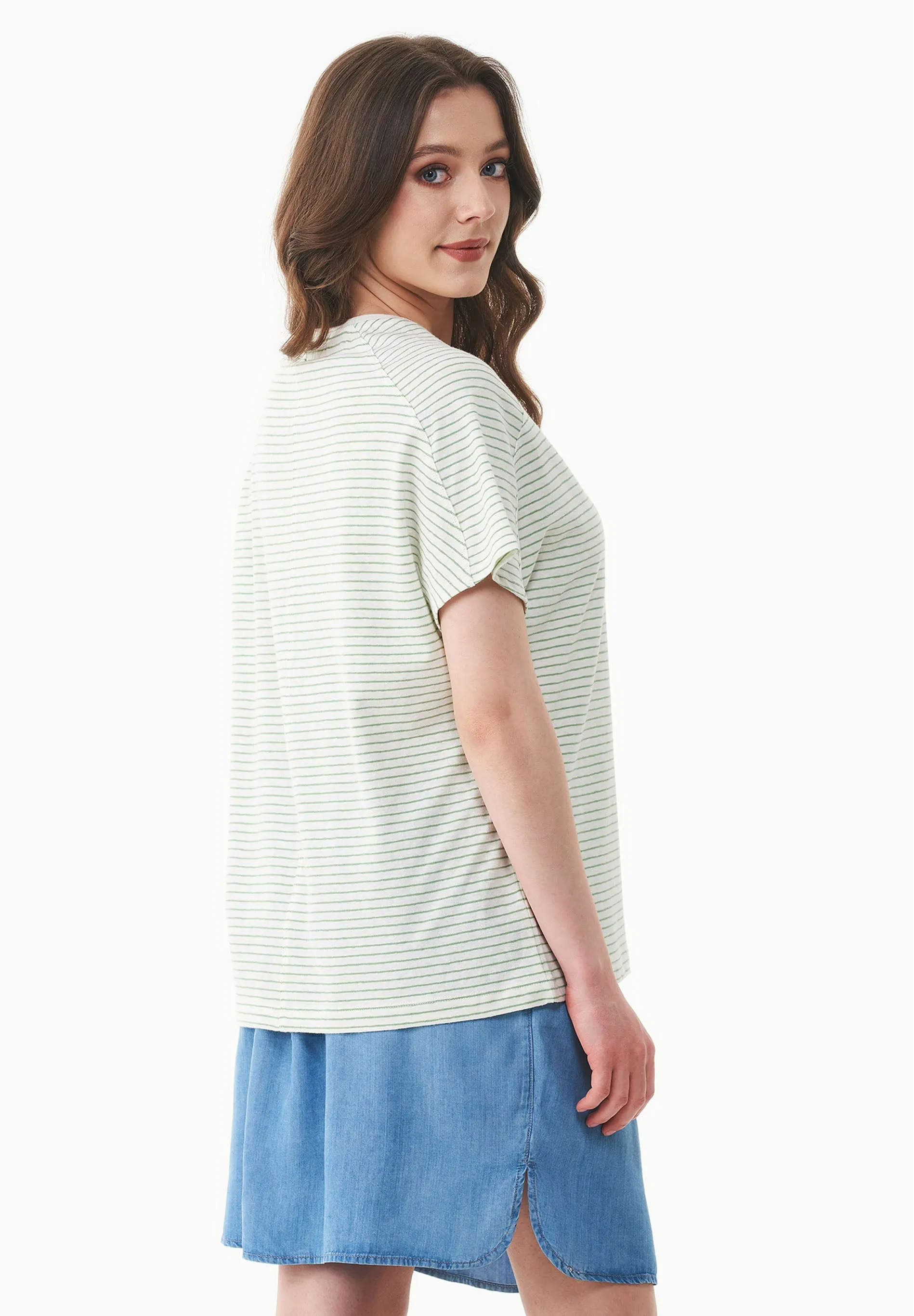 Thinly Striped Linen Blend T-Shirt Off White / Matcha Green sold by Ivalo.com product image thumbnail 2