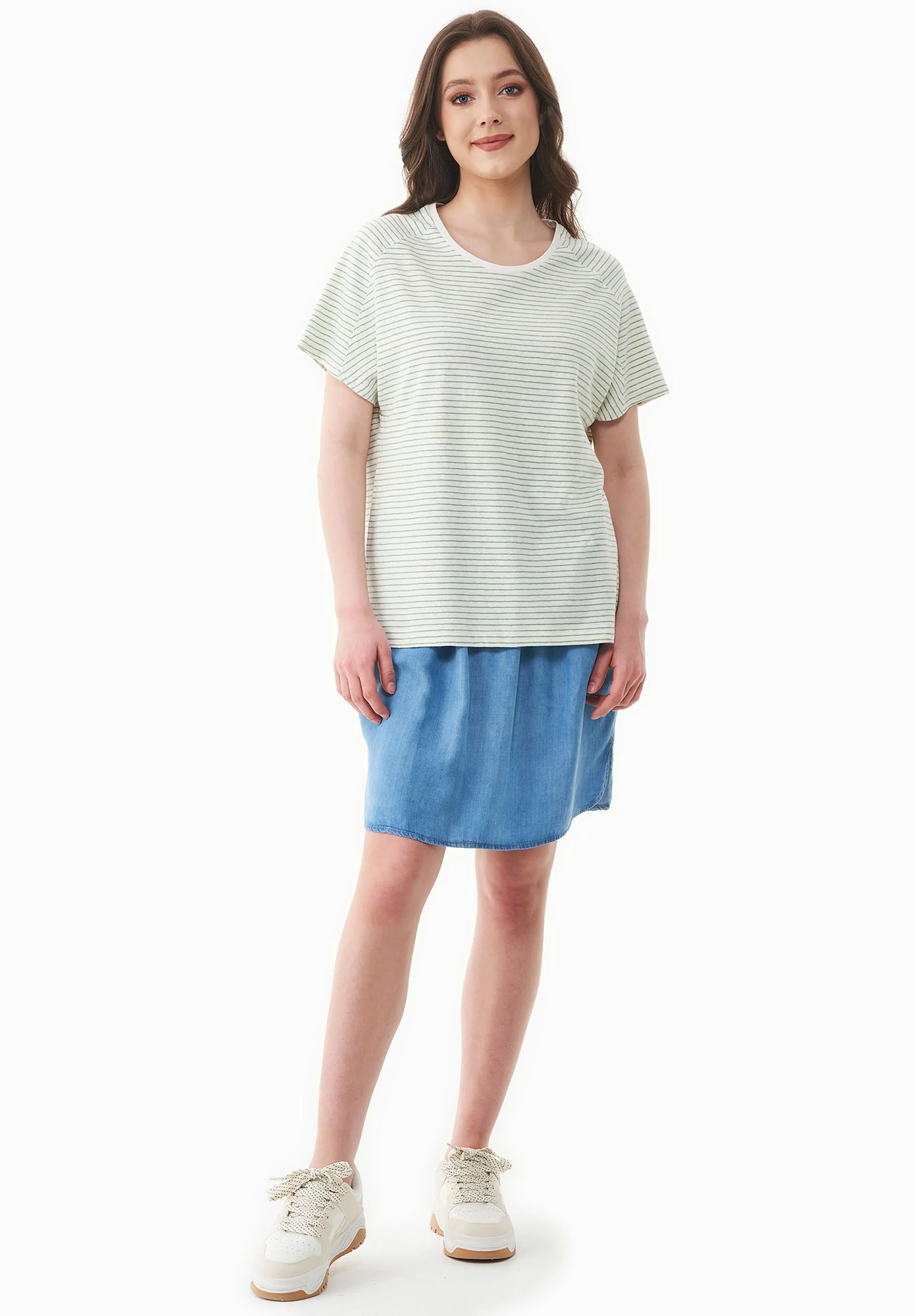 Thinly Striped Linen Blend T-Shirt Off White / Matcha Green sold by Ivalo.com product image thumbnail 3