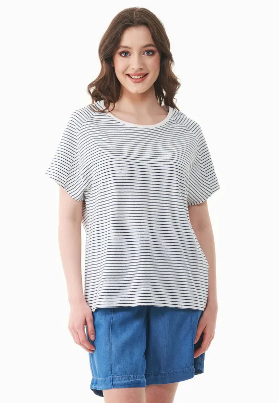 Thinly Striped Linen Blend T-Shirt Off White / Navy sold by Ivalo.com
