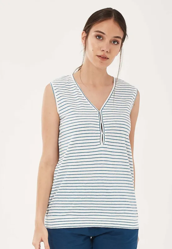 Yarn-Dyed Striped Linen Blend Top White / Ocean sold by Ivalo.com