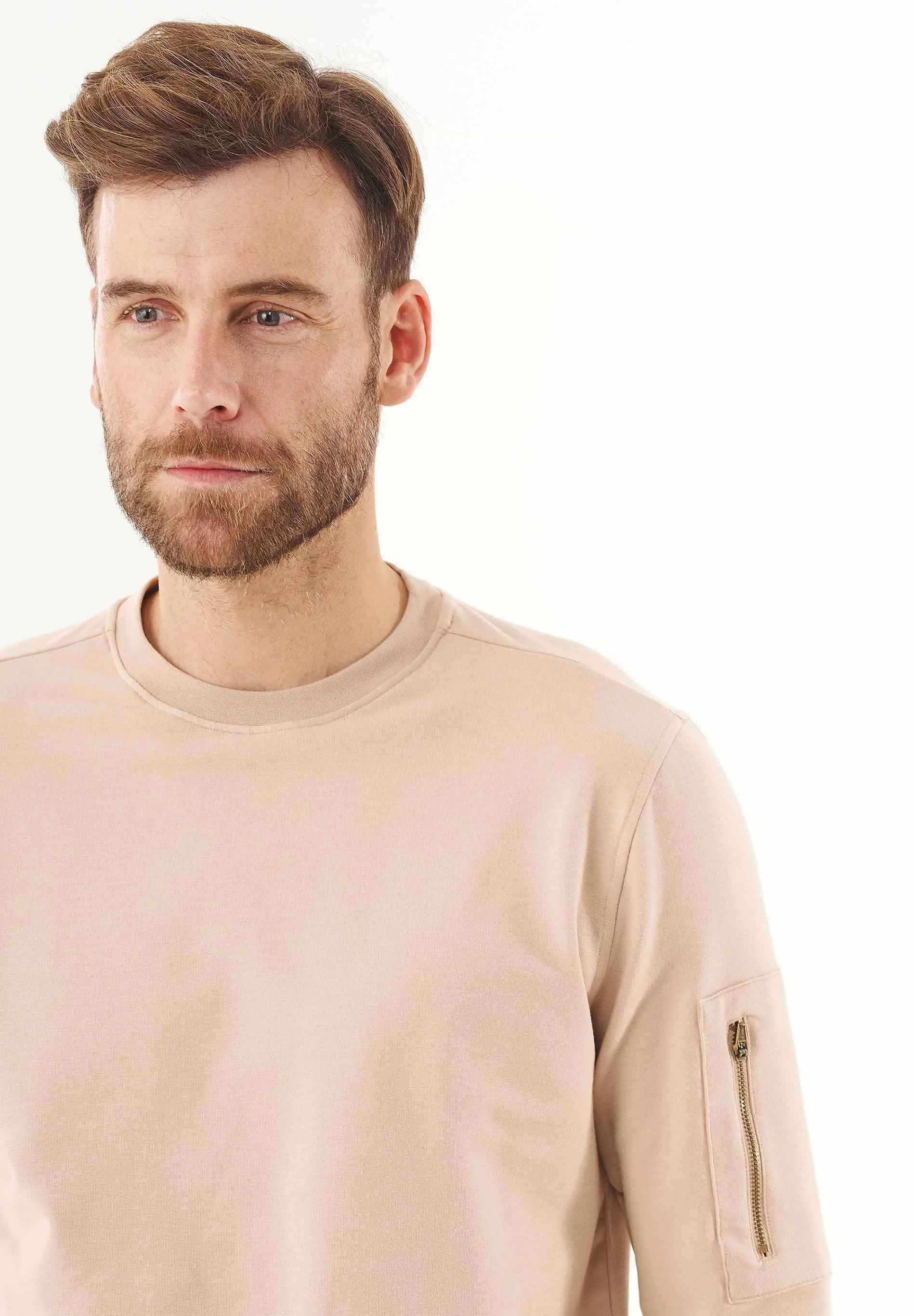 Men's Stretch Sweatshirt With Zip Sleeve Pocket Beige sold by Ivalo.com product image thumbnail 5