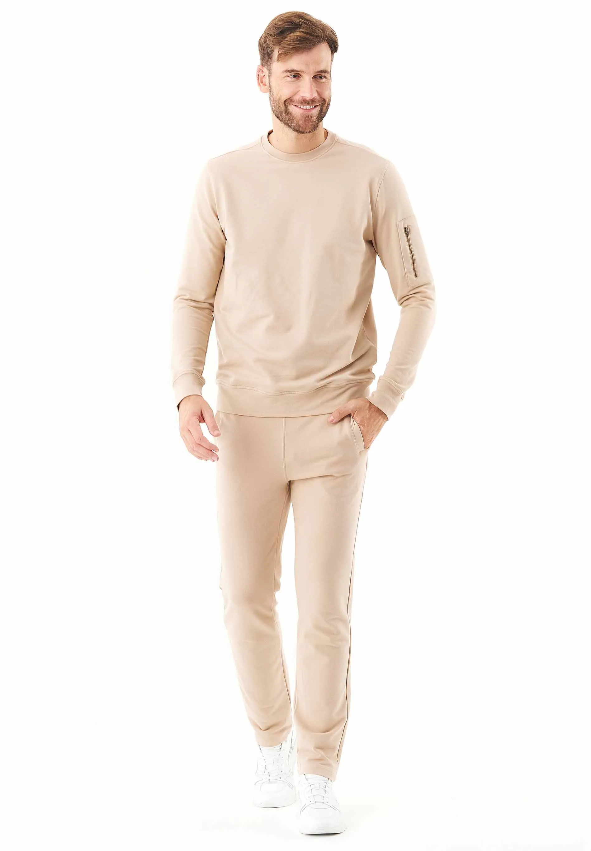 Men's Stretch Sweatshirt With Zip Sleeve Pocket Beige sold by Ivalo.com product image thumbnail 3
