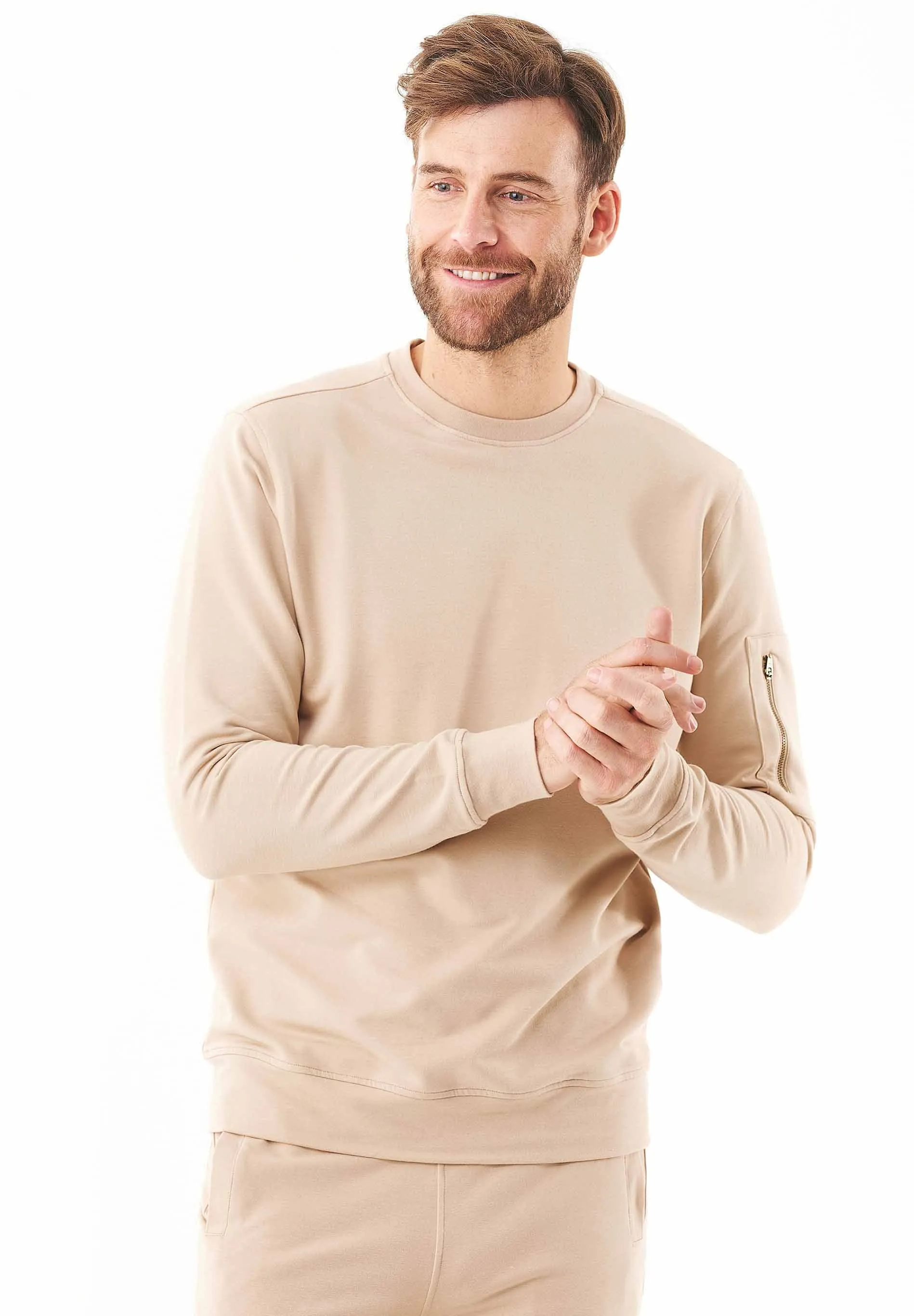 Men's Stretch Sweatshirt With Zip Sleeve Pocket Beige sold by Ivalo.com product image thumbnail 4