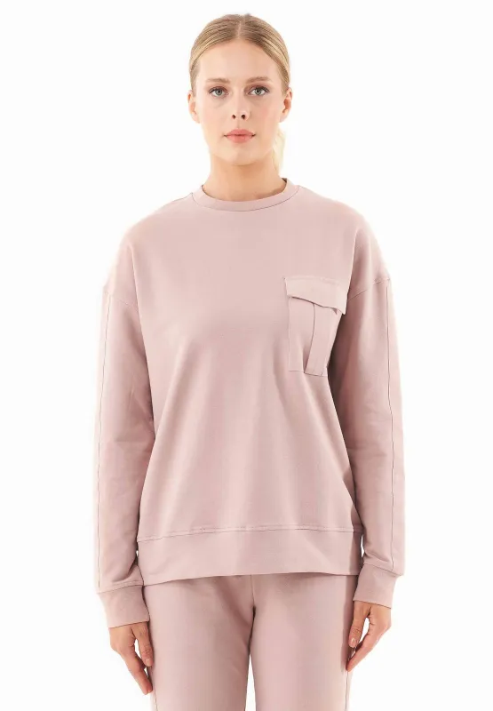 Organic Cotton Sweatshirt With Chest Pocket Misty Rose sold by Ivalo.com
