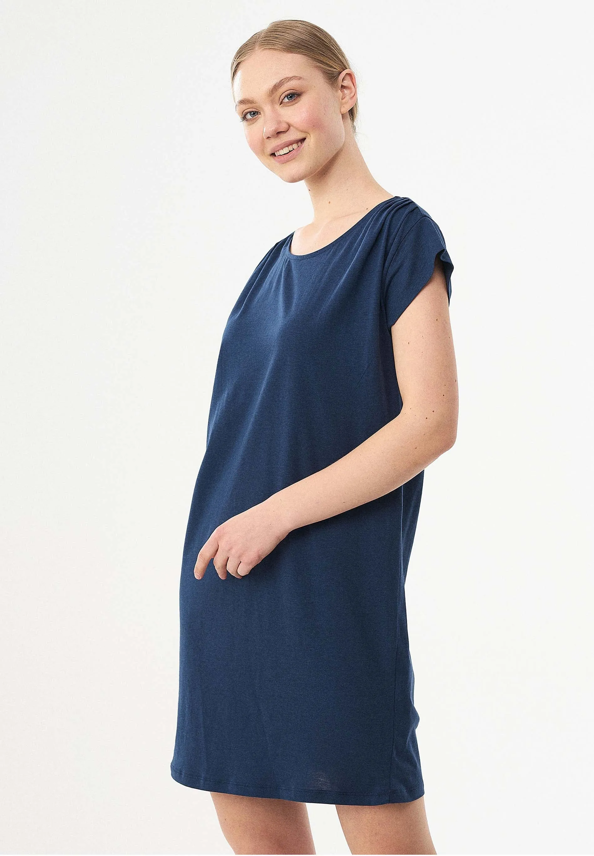 Lyocell Blend Jersey Mini Dress With Gathered Shoulders Navy sold by Ivalo.com product image thumbnail 3