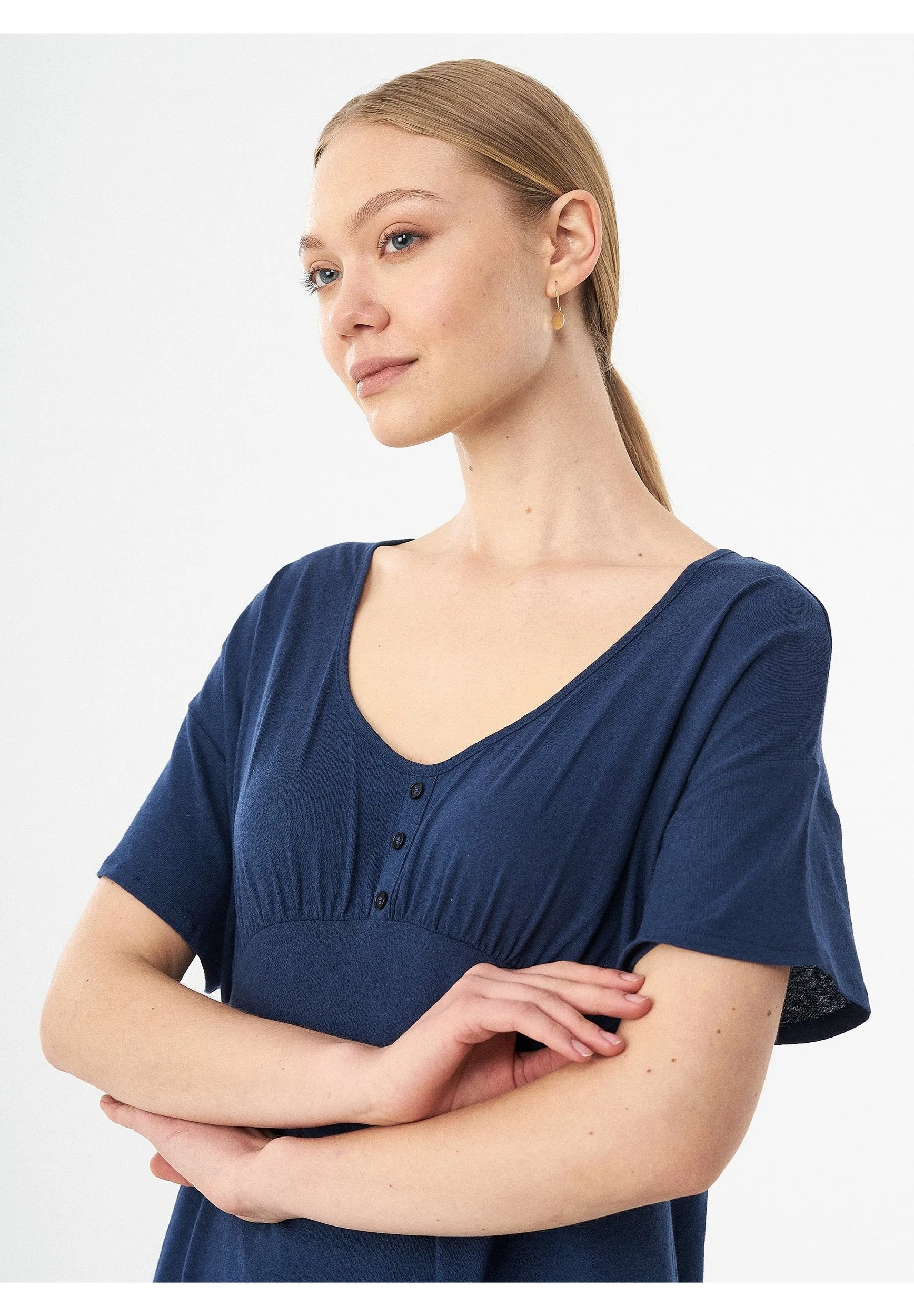 Linen Blend Jersey Dress With Empire Style Waist Navy sold by Ivalo.com product image thumbnail 4