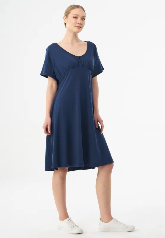 Linen Blend Jersey Dress With Empire Style Waist Navy sold by Ivalo.com