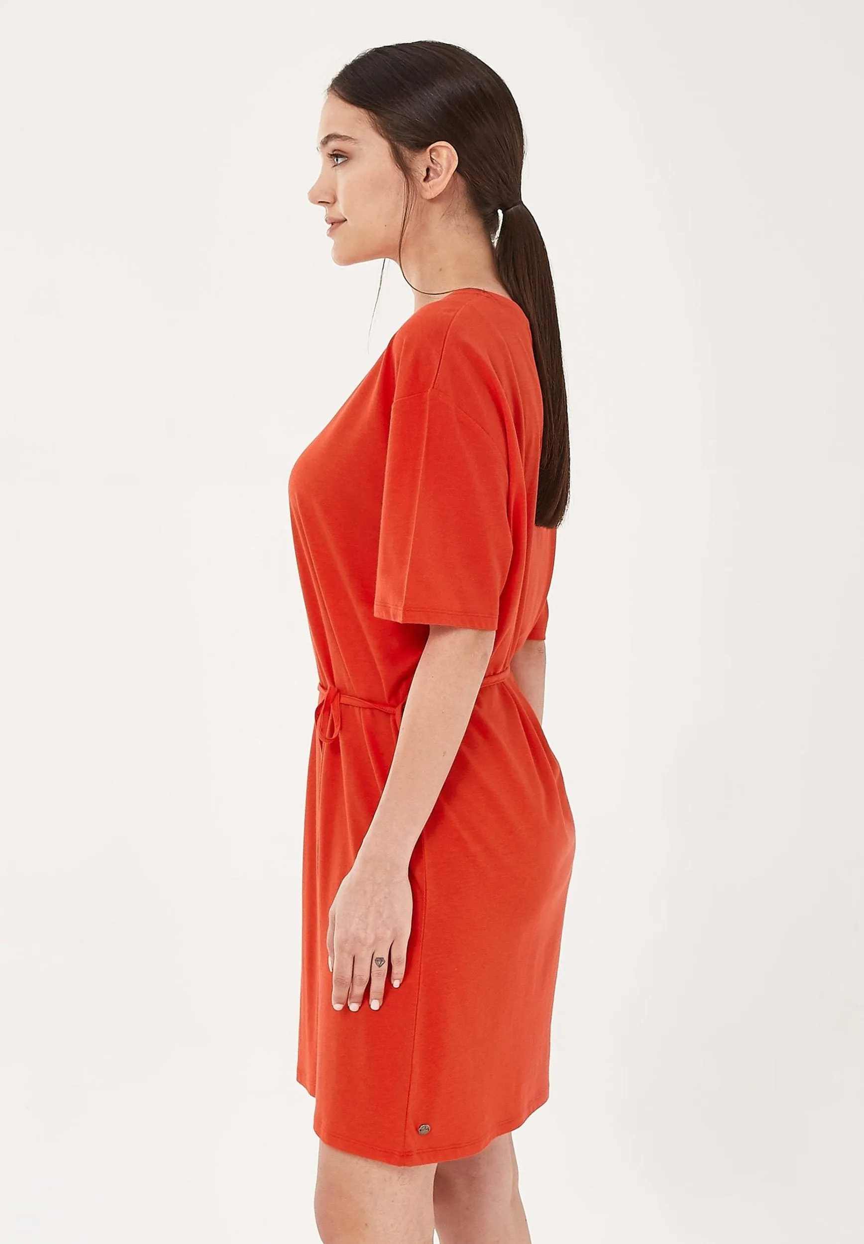 Loose Fit Belted Lyocell Blend Jersey Dress Red sold by Ivalo.com product image thumbnail 3