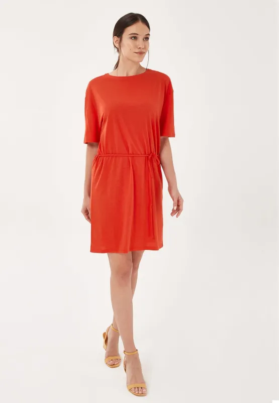 Loose Fit Belted Lyocell Blend Jersey Dress Red sold by Ivalo.com