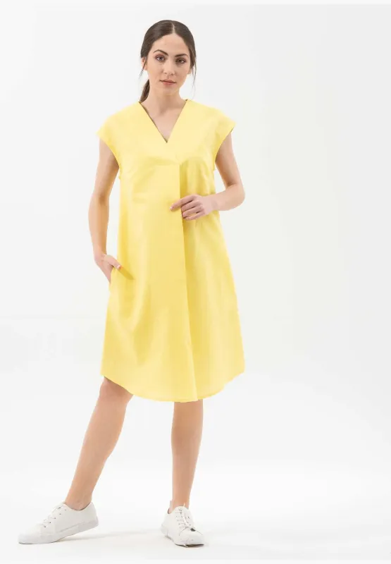 Linen Blend Short Sleeve V-Neck Dress Lemonade sold by Ivalo.com