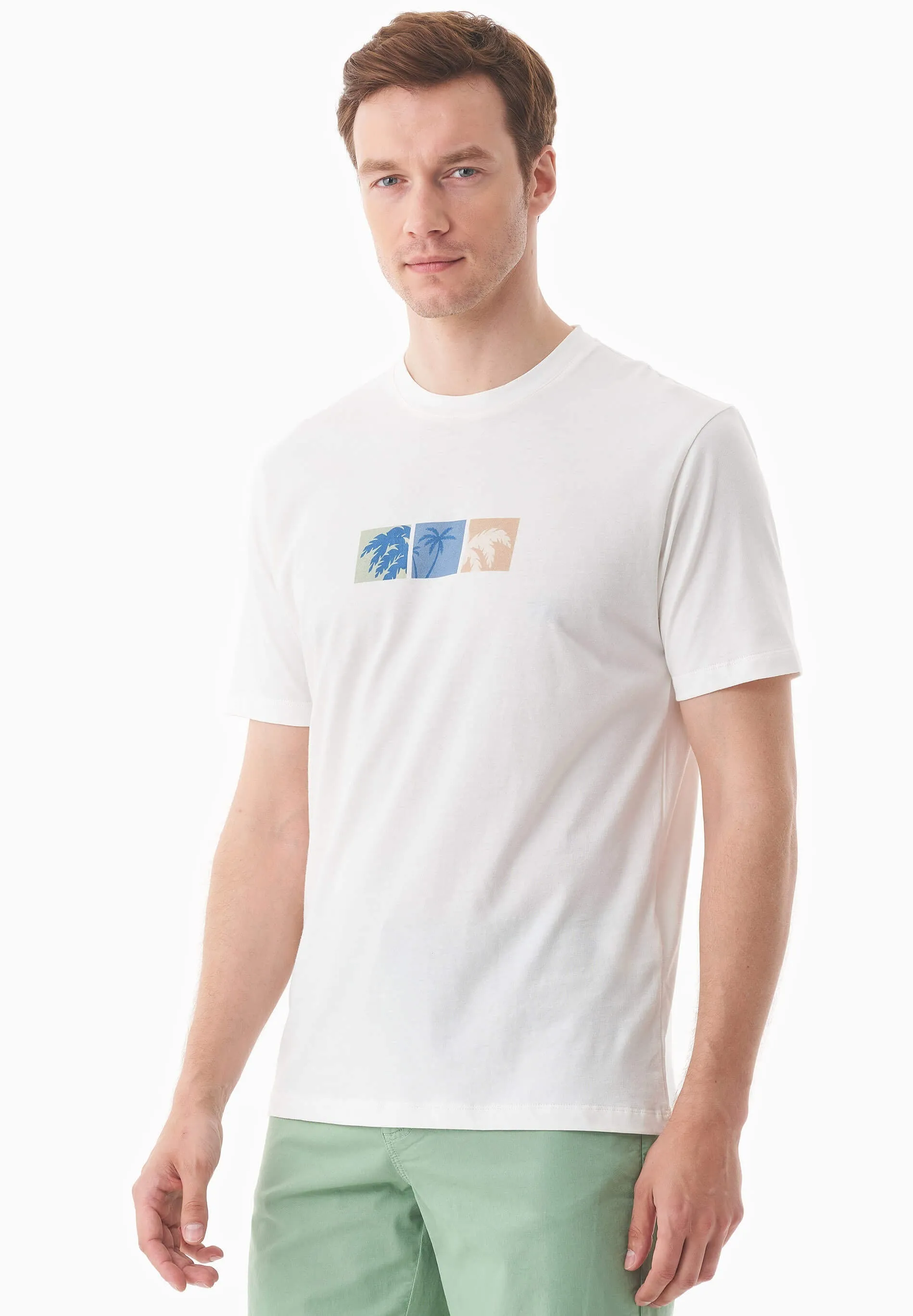Men's Palm Tree Print Organic Cotton T-Shirt Off White sold by Ivalo.com product image thumbnail 5