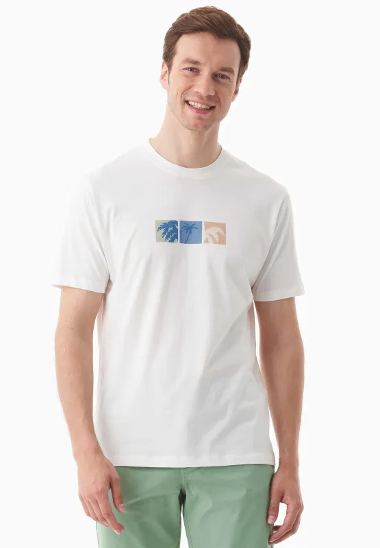 Men's Palm Tree Print Organic Cotton T-Shirt Off White sold by Ivalo.com