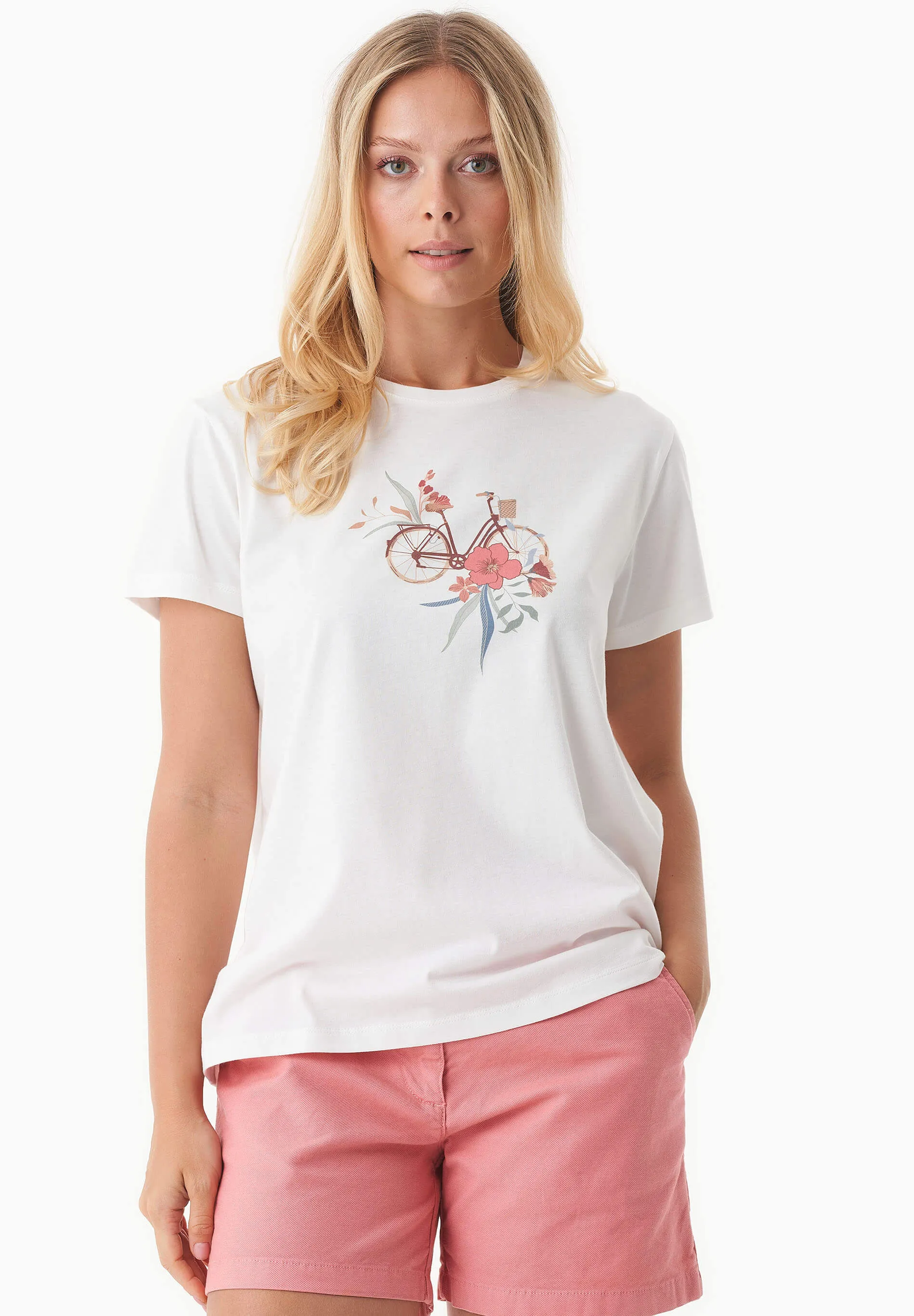 Flower Bike Print Organic Cotton T-Shirt Off White sold by Ivalo.com