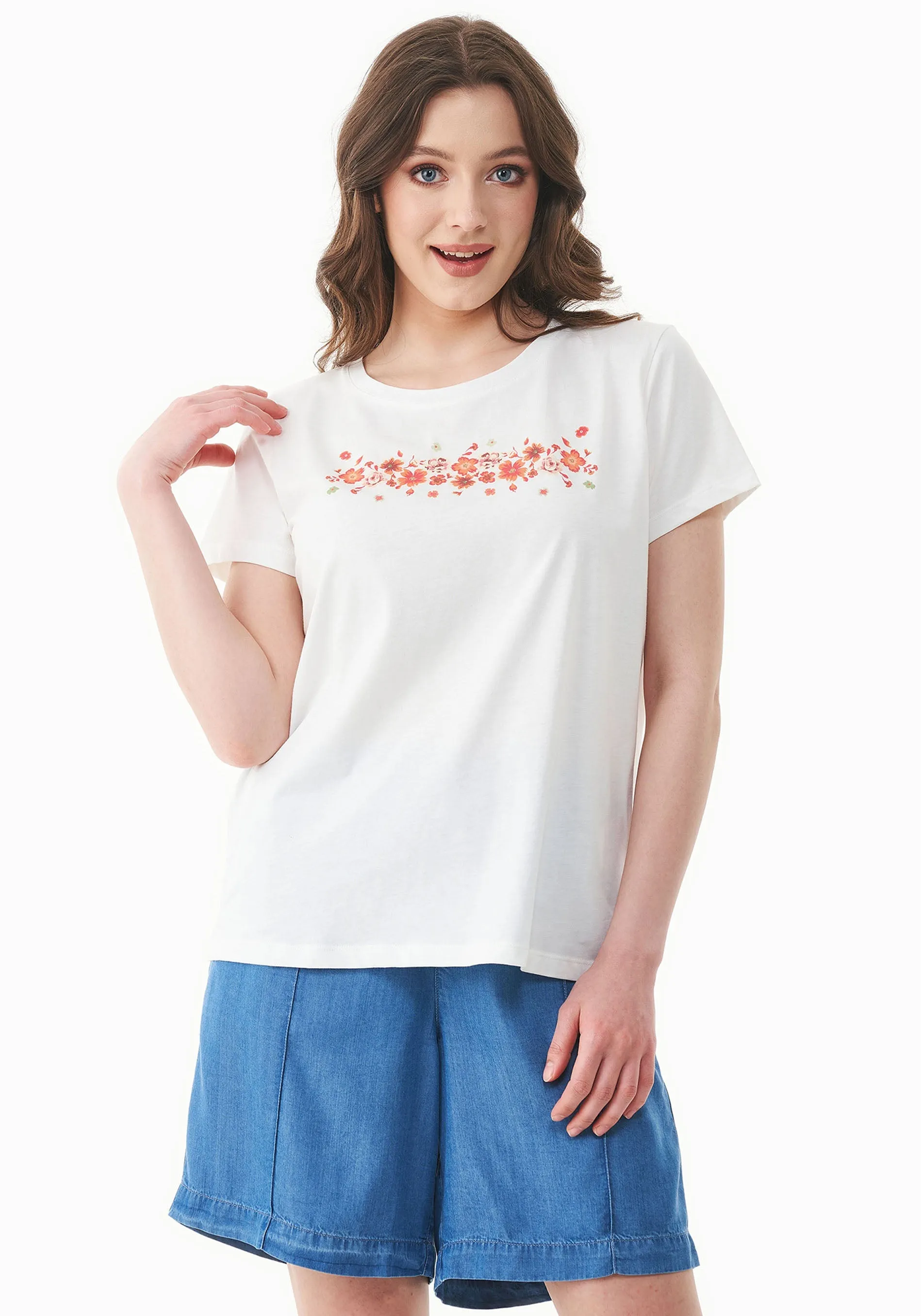 Flowers Print Organic Cotton T-Shirt Off White sold by Ivalo.com