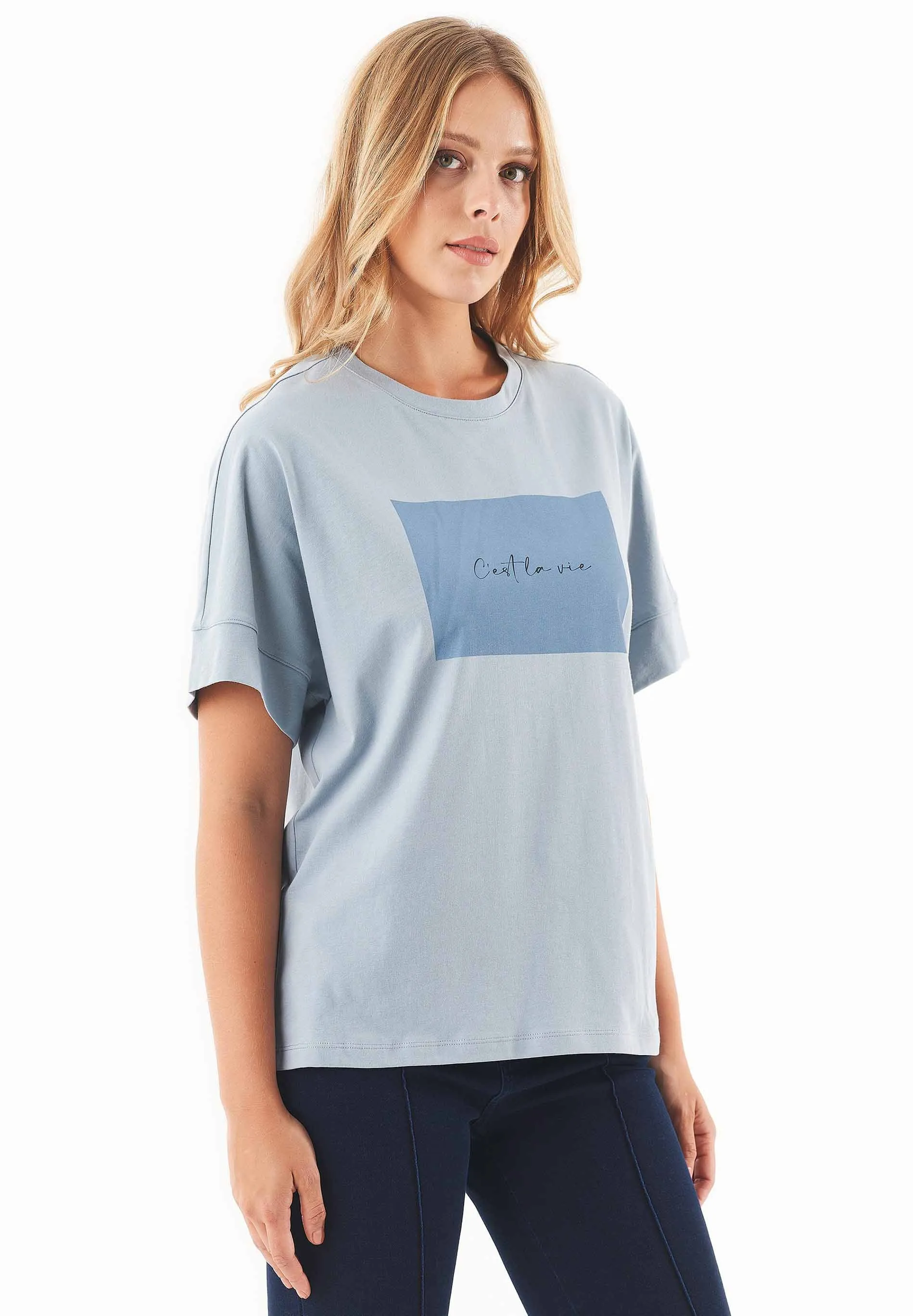 C'est la vie Organic Cotton T-Shirt Dusty Blue sold by Ivalo.com product image thumbnail 4