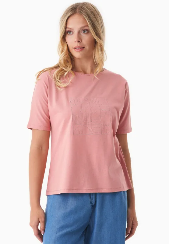 Embroidered Organic Cotton T-Shirt Flamingo Pink sold by Ivalo.com