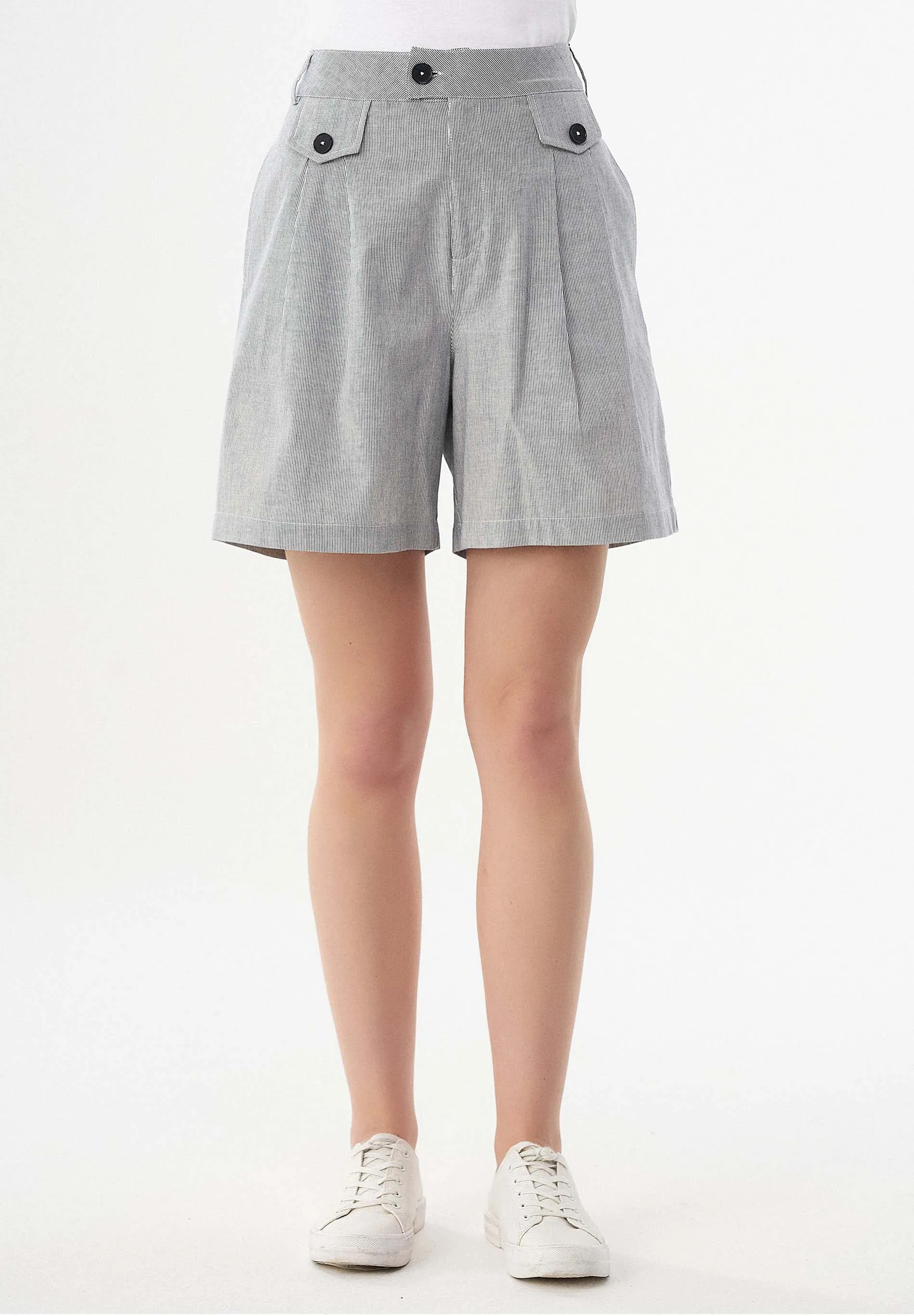 Striped Pattern Organic Cotton Shorts Shadow/Off White sold by Ivalo.com product image thumbnail 3