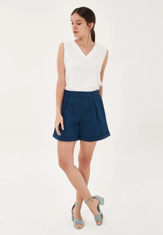 Pleated Organic Cotton Blend Shorts Navy sold by Ivalo.com