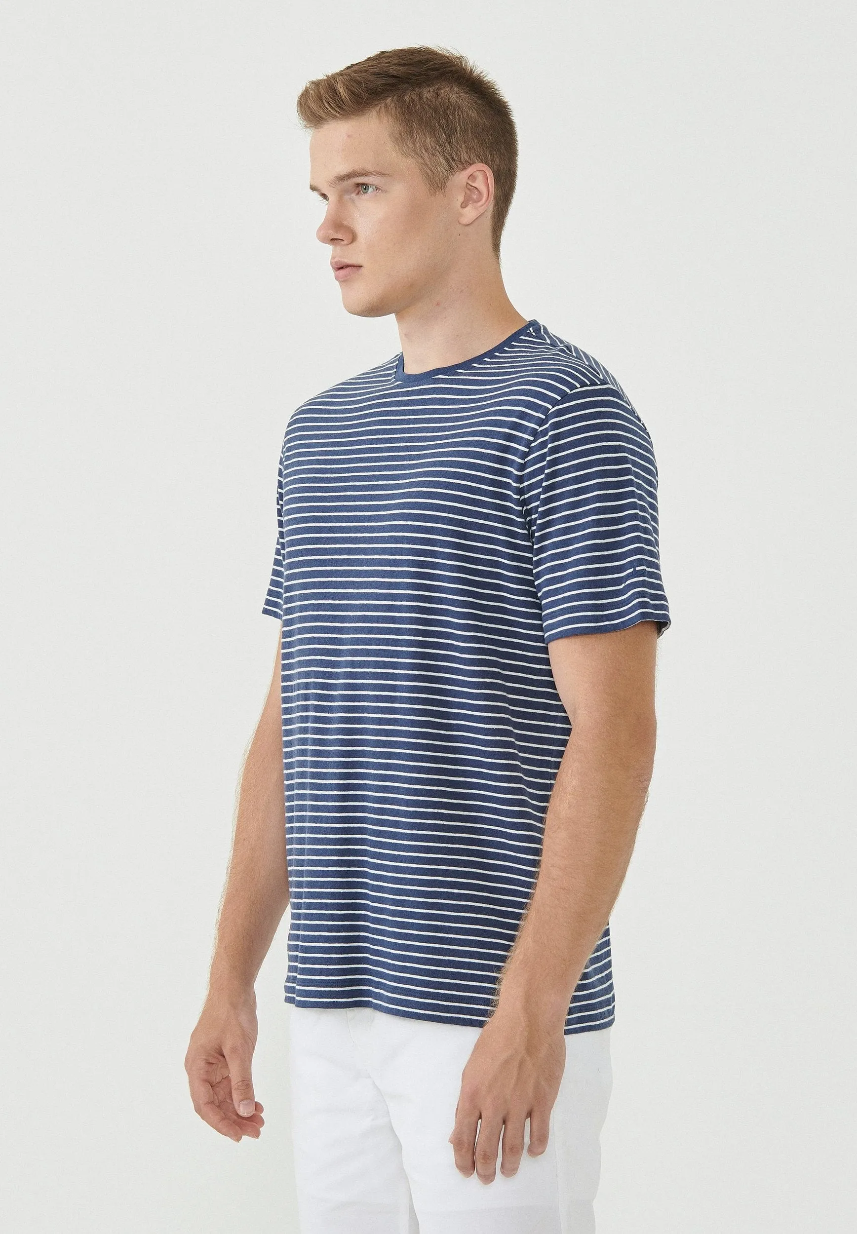Men's Striped T-Shirt Organic Cotton Linen Blend Navy/Off-White sold by Ivalo.com product image thumbnail 3