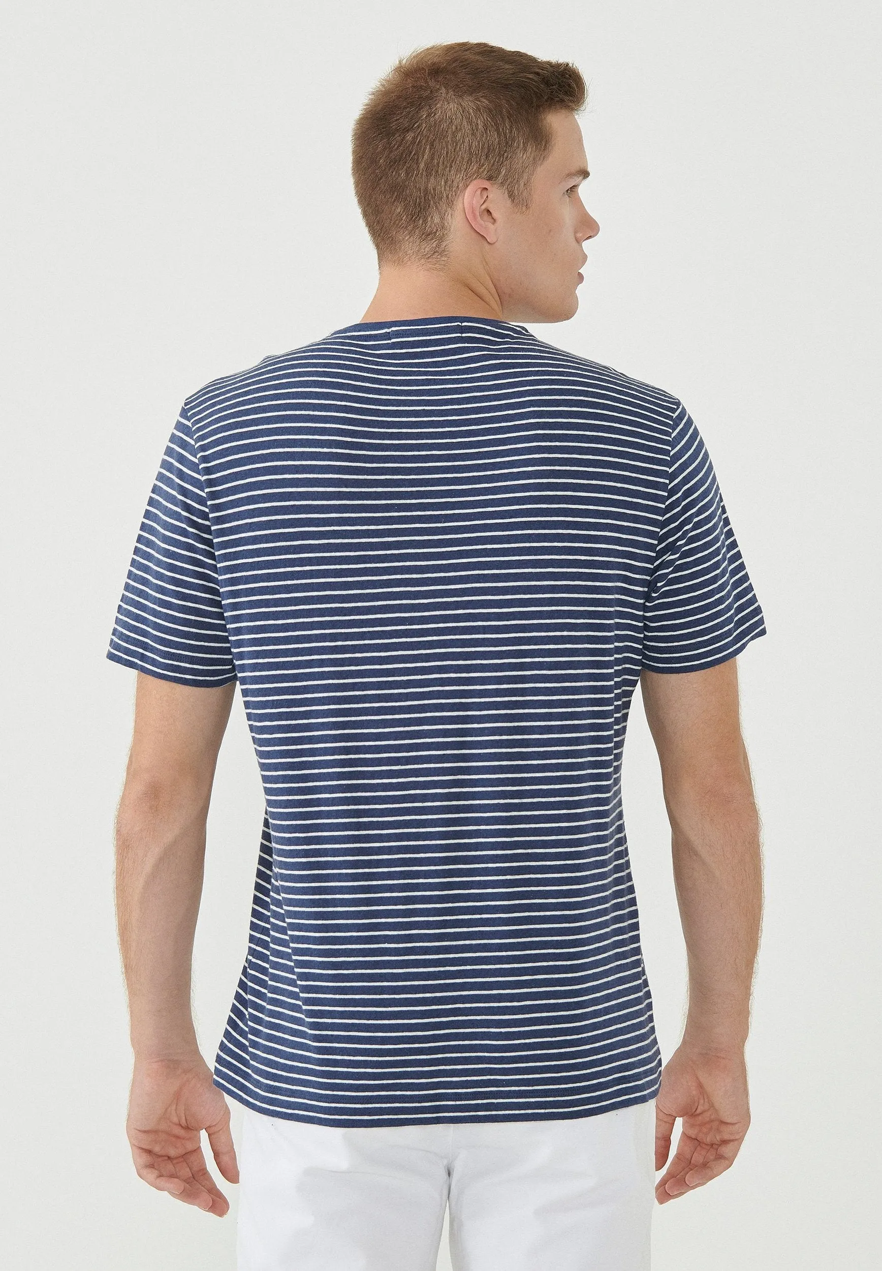 Men's Striped T-Shirt Organic Cotton Linen Blend Navy/Off-White sold by Ivalo.com product image thumbnail 4