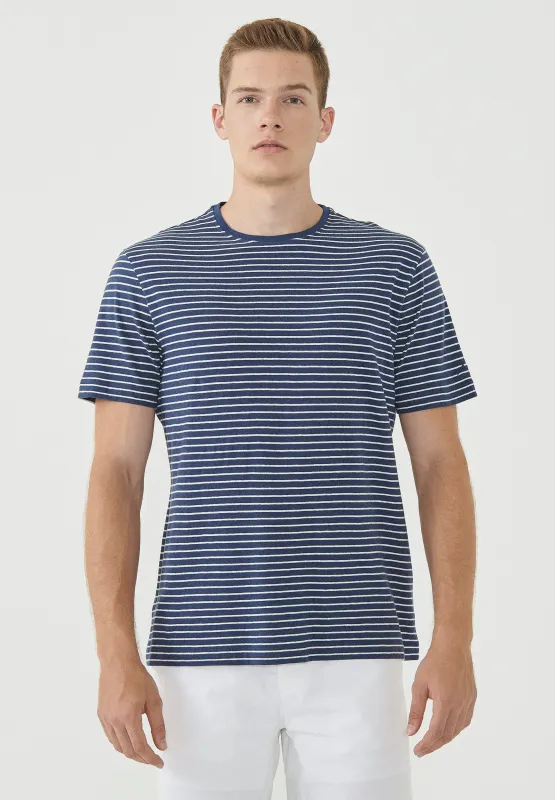 Men's Striped T-Shirt Organic Cotton Linen Blend Navy/Off-White sold by Ivalo.com