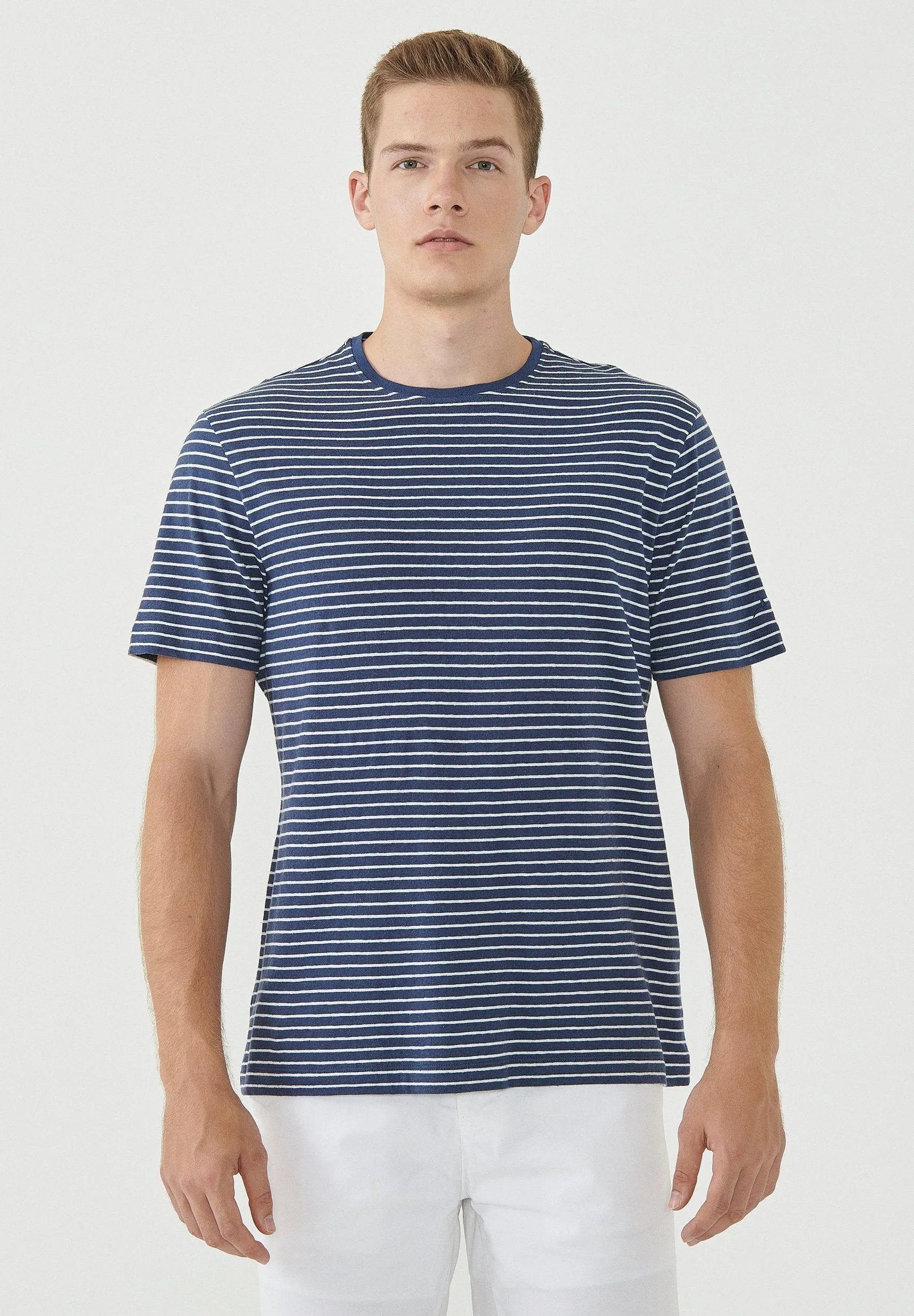 Men's Striped T-Shirt Organic Cotton Linen Blend Navy/Off-White sold by Ivalo.com