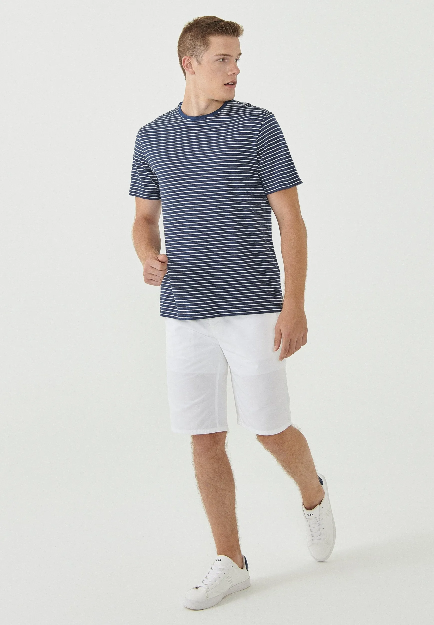 Men's Striped T-Shirt Organic Cotton Linen Blend Navy/Off-White sold by Ivalo.com product image thumbnail 2