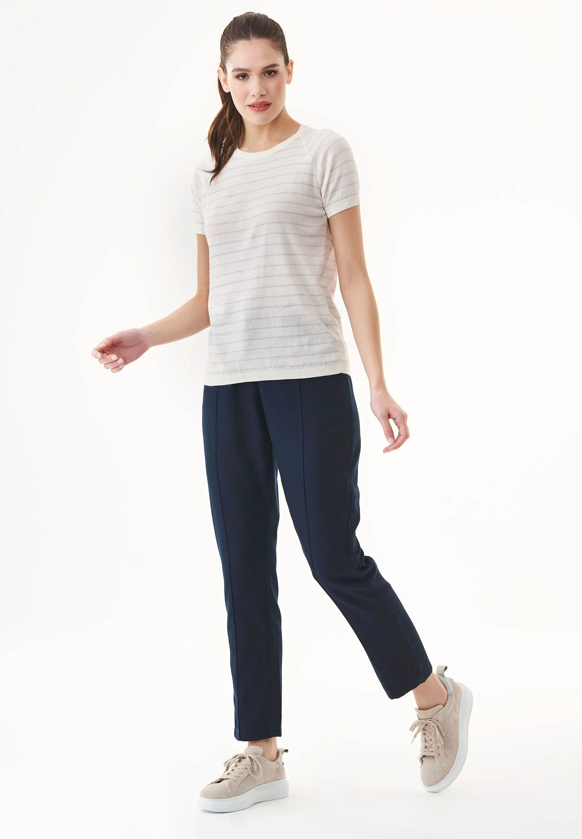 Women's Fine-Knit Organic Cotton T-Shirt Striped Off-White/Soft Pink sold by Ivalo.com product image thumbnail 3