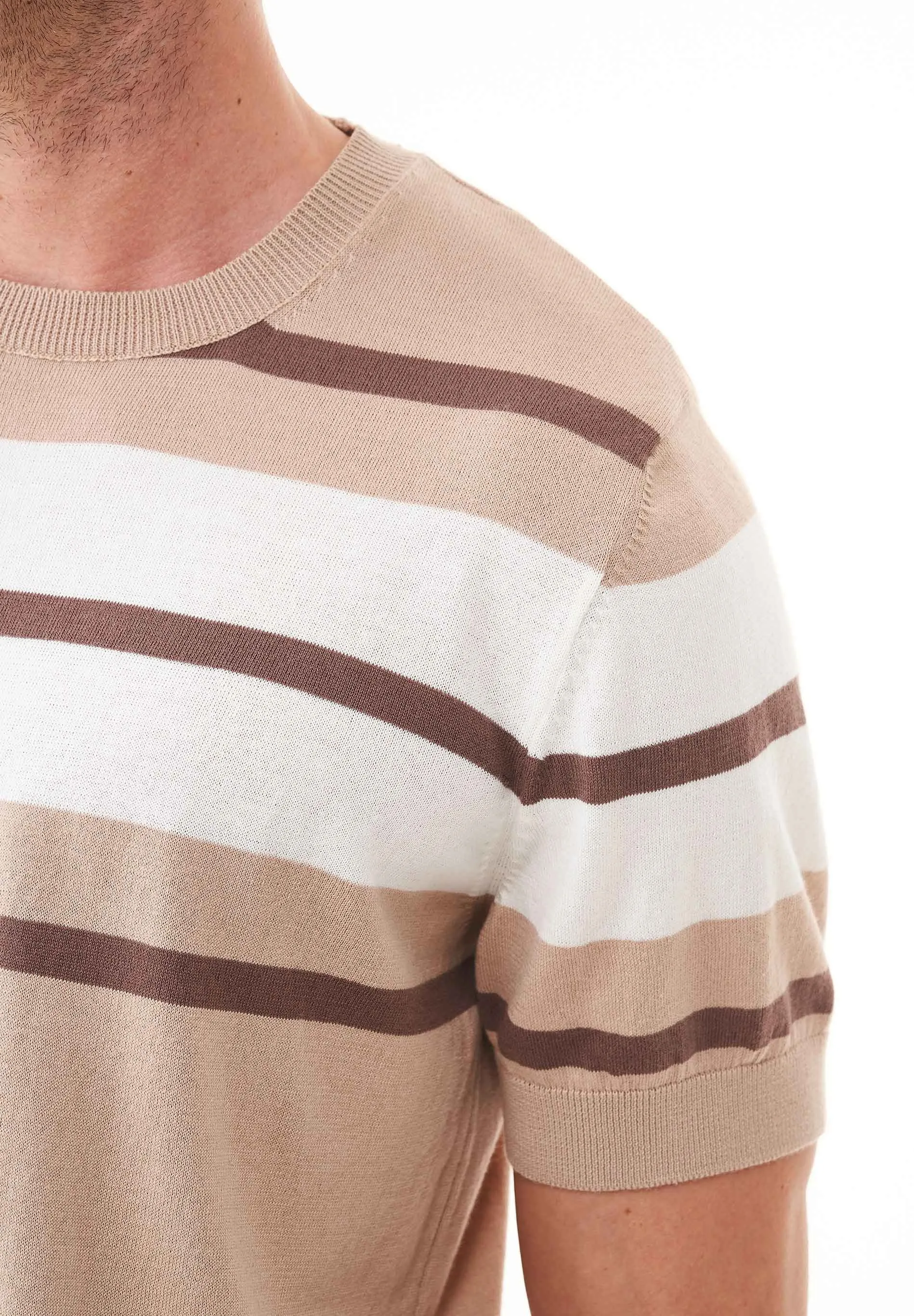 Men's Fine-Knit Organic Cotton T-Shirt Striped Beige/Deep Taupe/Off-White sold by Ivalo.com product image thumbnail 4