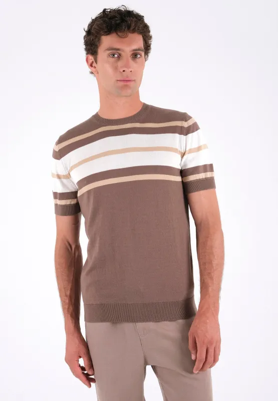 Men's Fine-Knit Organic Cotton T-Shirt Striped Deep Taupe/Beige/Off-White sold by Ivalo.com