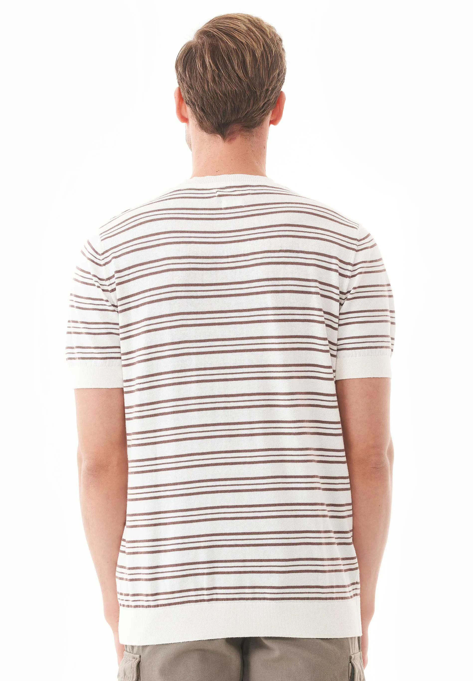 Men's Fine-Knit Organic Cotton T-Shirt Striped Off-White/Deep Taupe sold by Ivalo.com product image thumbnail 2